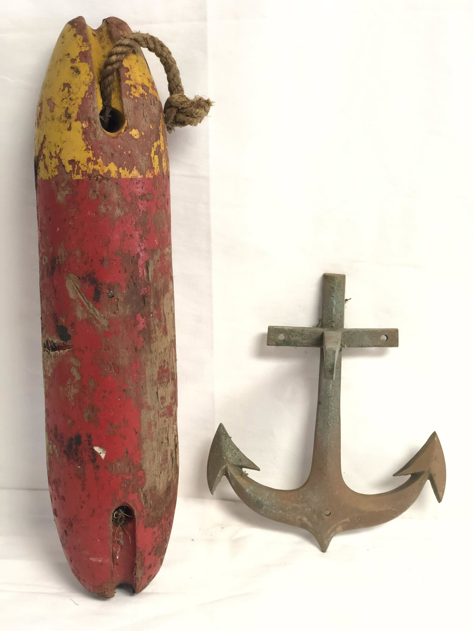 Vtg Wooden Buoy & Anchor Wall Decor - Anchor 8.5'' x: Vtg Wooden Buoy & Anchor Wall Decor - Anchor 8.5'' x 10'' , Buoy 19'' Length