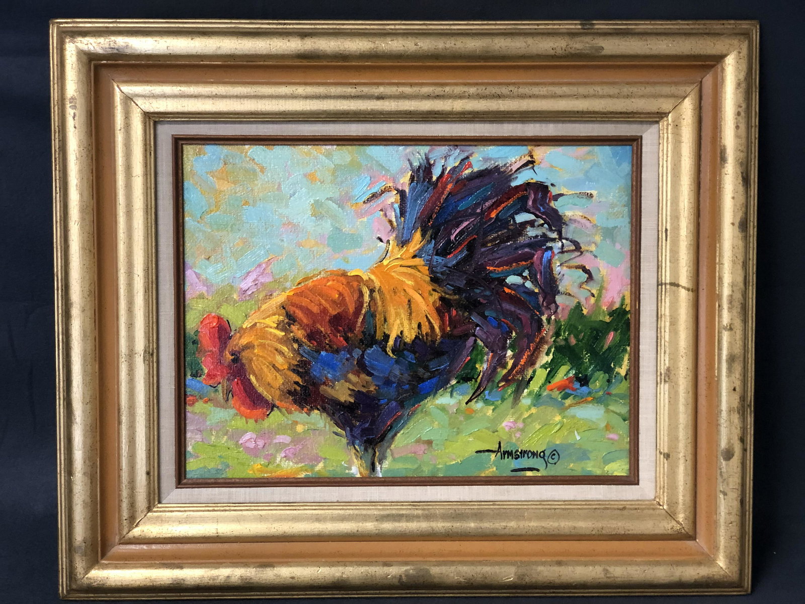 Signed Rooster Oil on Panel ''Armstrong'' - Acrylic Oil (1 of 3)
