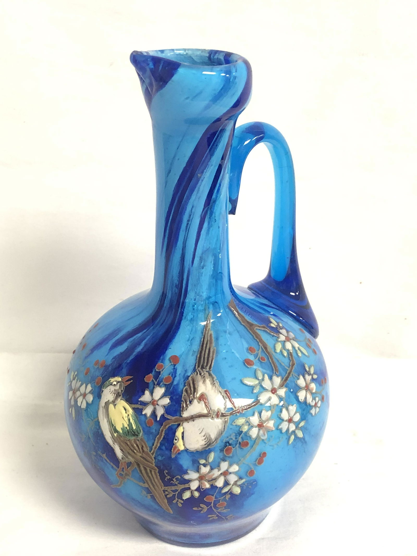 Victorian Handpainted Enamel Glass Pitcher - 7.5'' Tall (1 of 4)