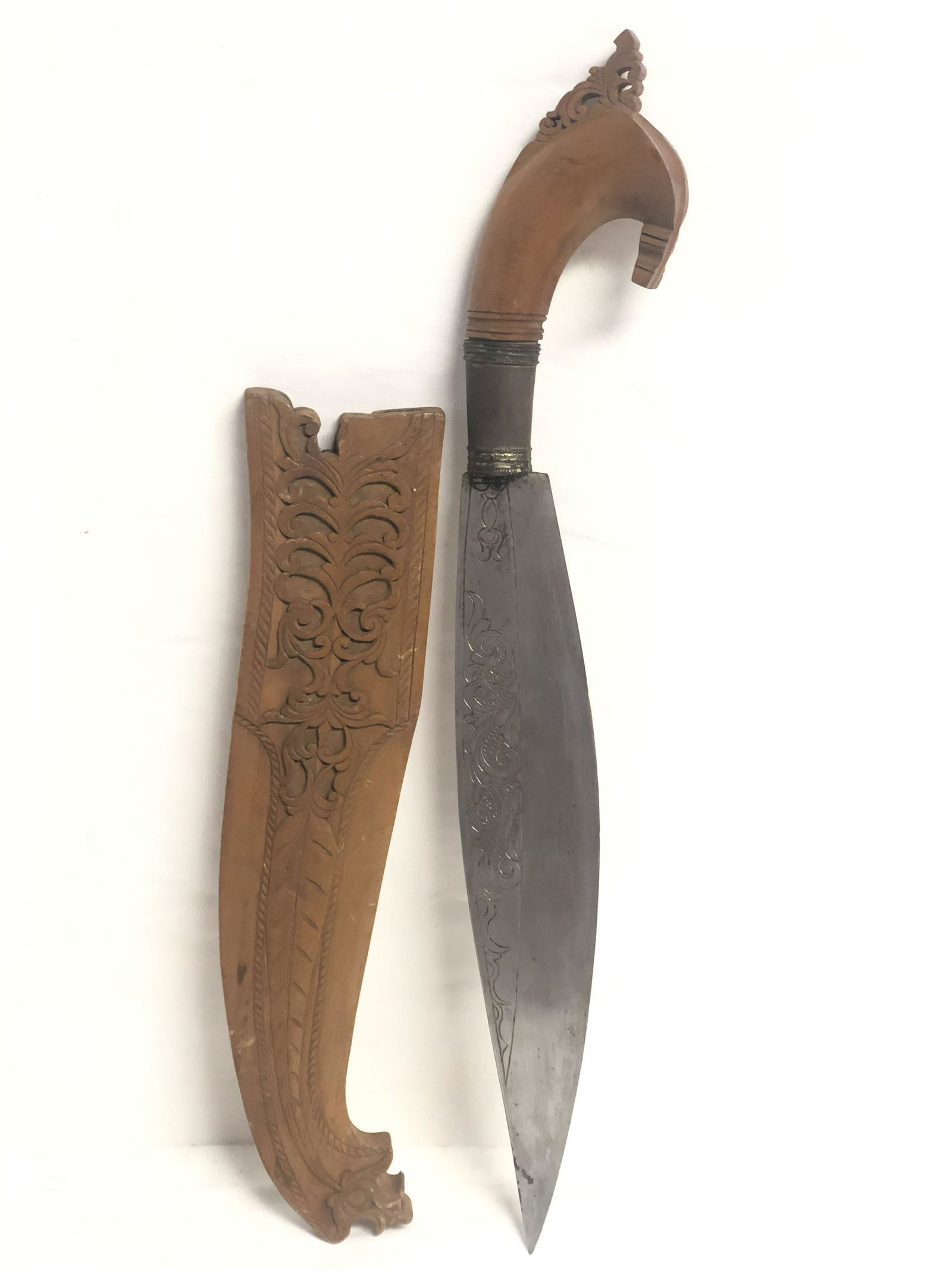 Carved Southeast Asian Dagger - Carved Wooden Handle & (1 of 5)