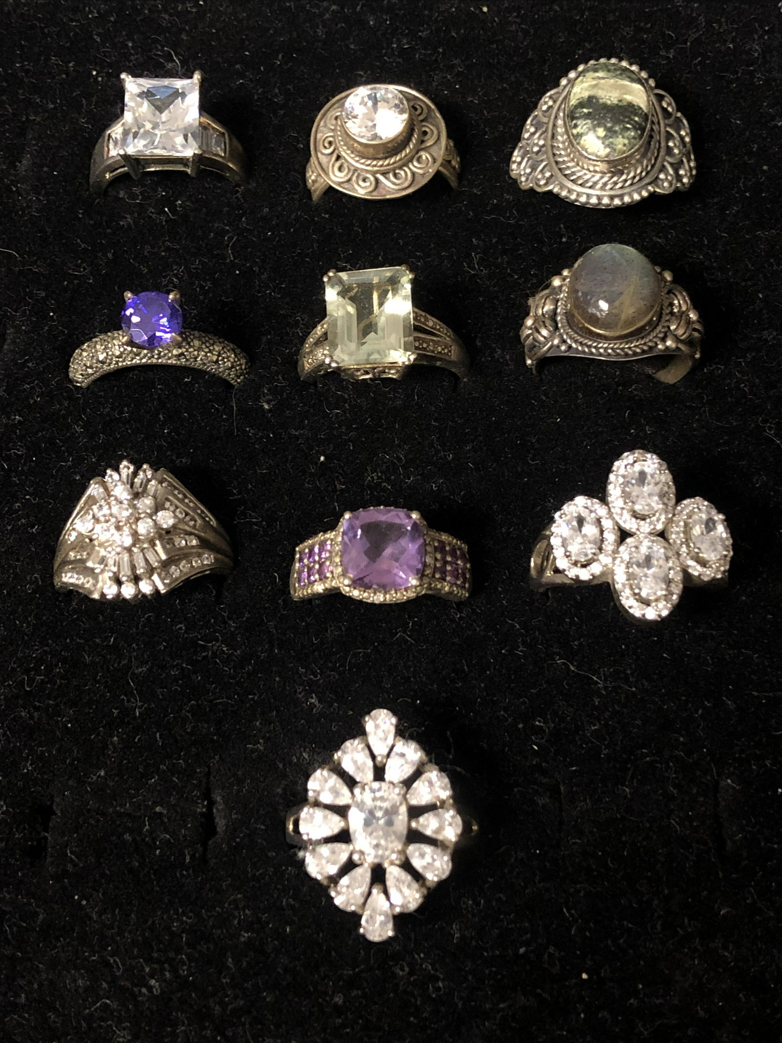 10 Sterling Silver Rings w/ Various Stones - Sz 7 /8, (1 of 4)