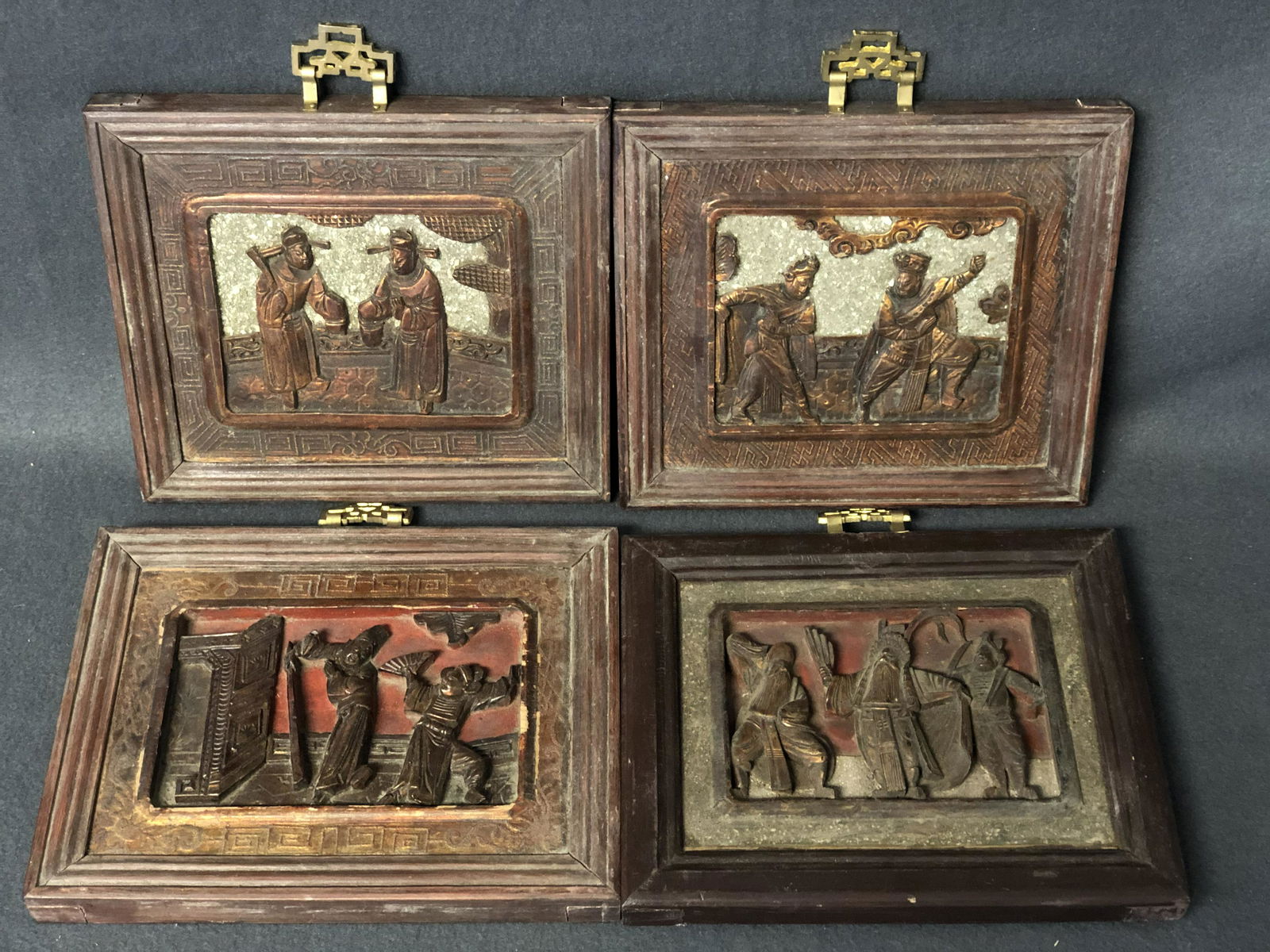 (4)Chinese Carved Wood Panel Plaques - Antique (1 of 6)