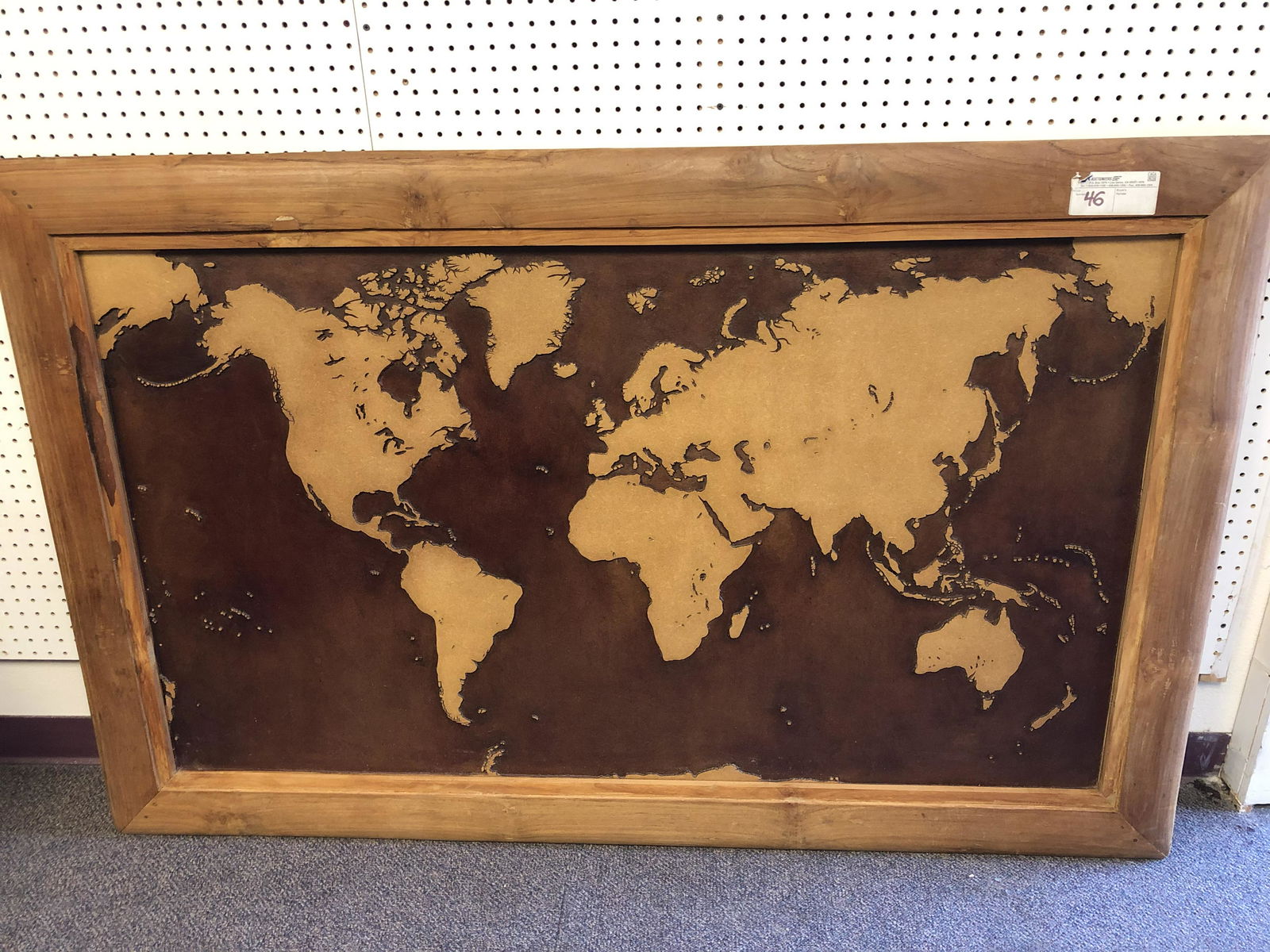 Large Carved Wooden World Map - 65'' x 41'' , Heavy - (1 of 3)
