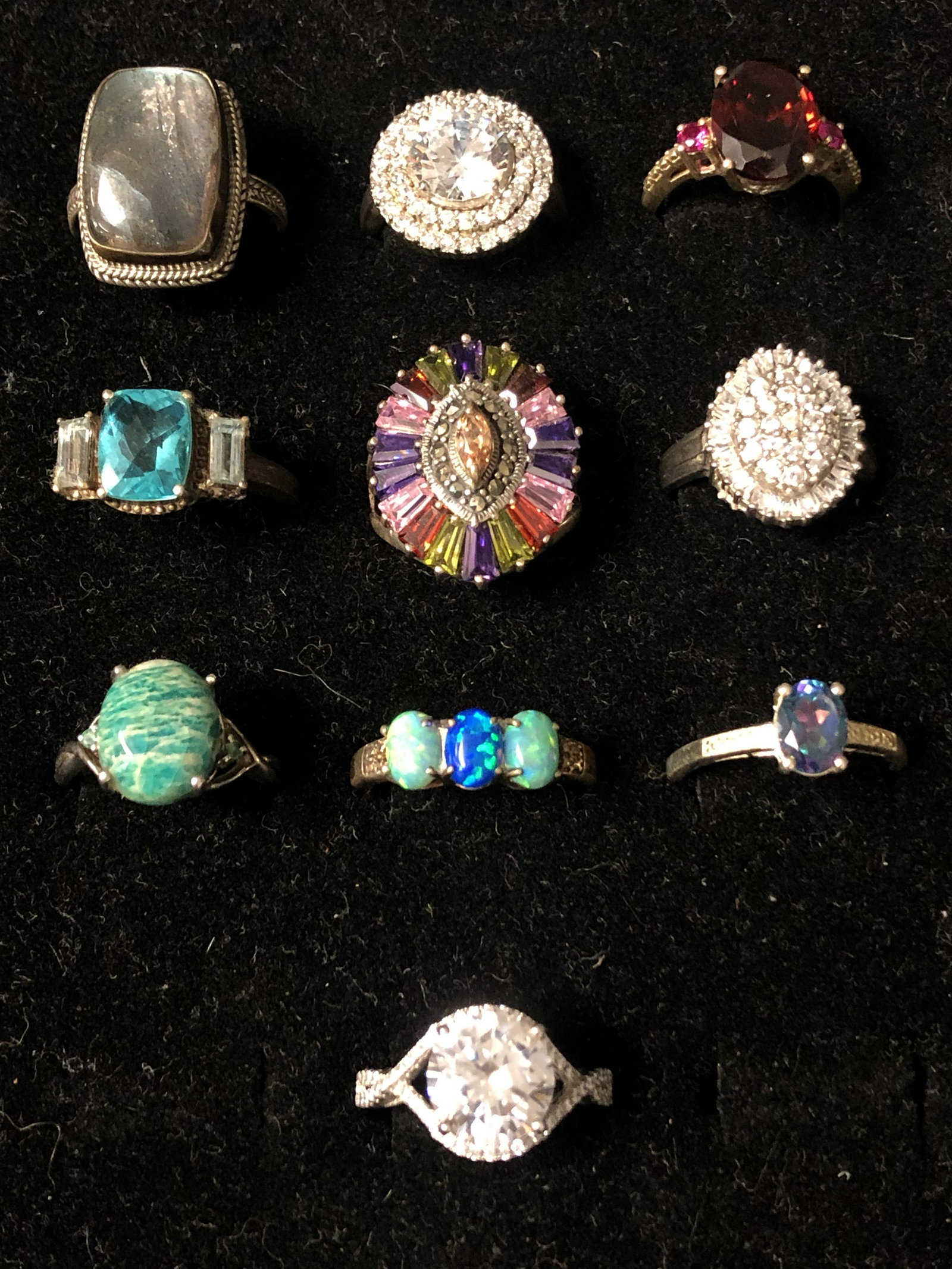 (10)Asst Sterling Silver Rings w/ Various Stones - Sz 7 (1 of 4)