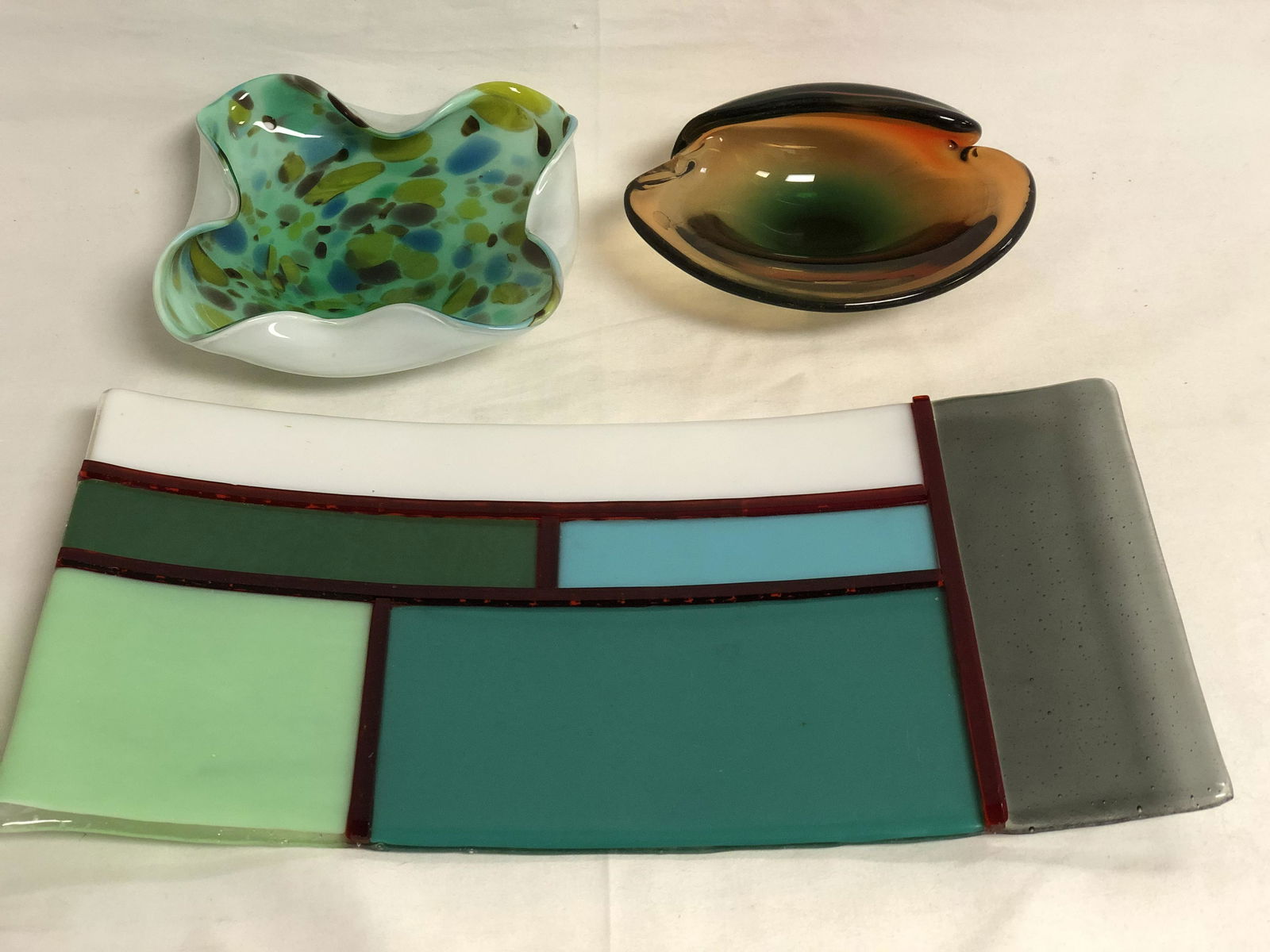 3pcs Art Glass, Bowl, Tray - Curved End Tray 8'' x 16'' (1 of 4)