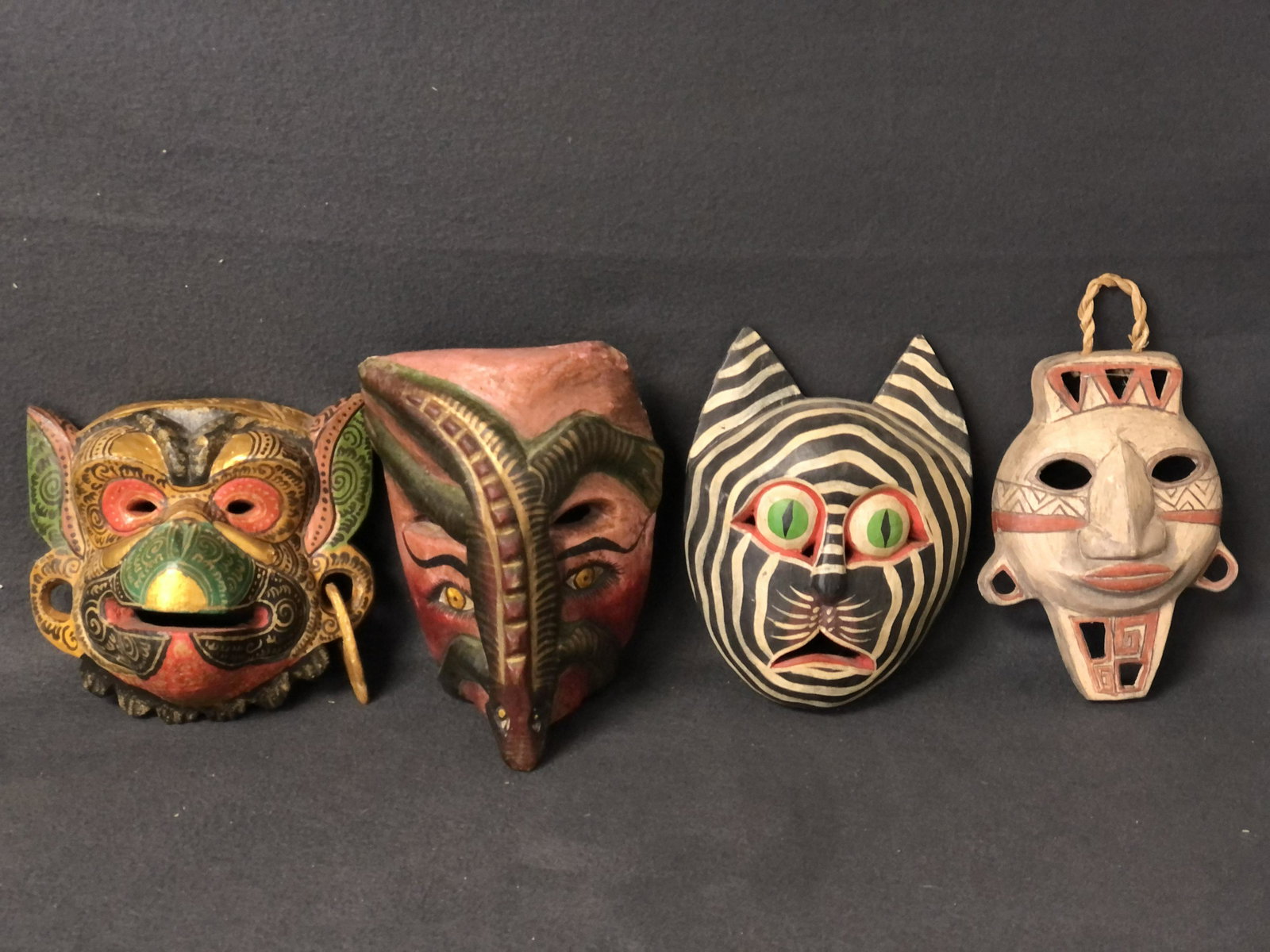 4 Handmade Painted Masks - Wood, Clay Asst Sizes (1 of 7)