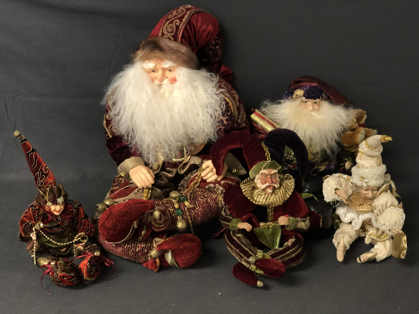 (5)Old Fashioned Santa & Jester Decors - Various Sizes: (5)Old Fashioned Santa & Jester Decors - Various Sizes / Composition