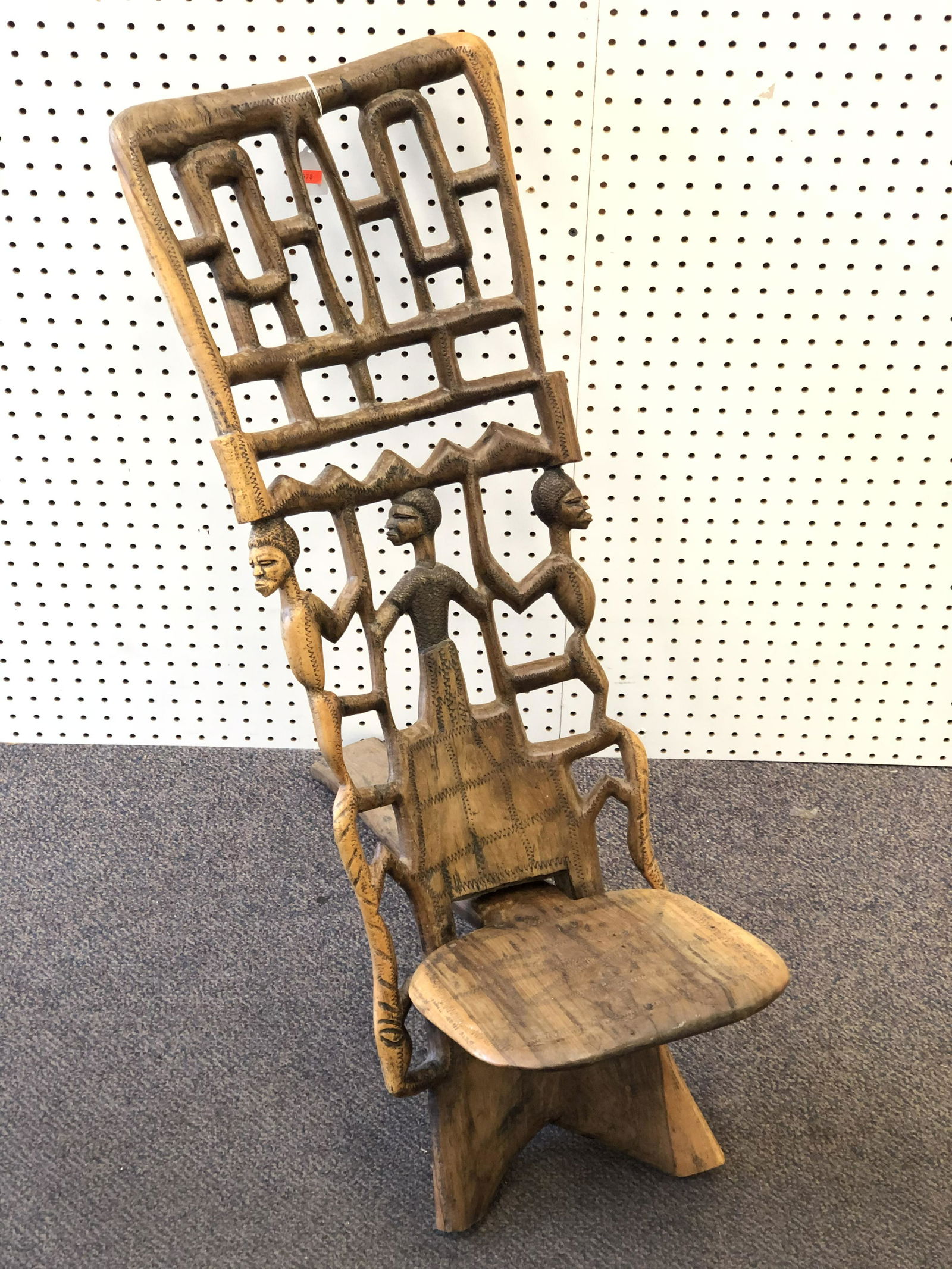 Carved African Figural Chiefs Chair - 2pc Carved Wood, (1 of 5)