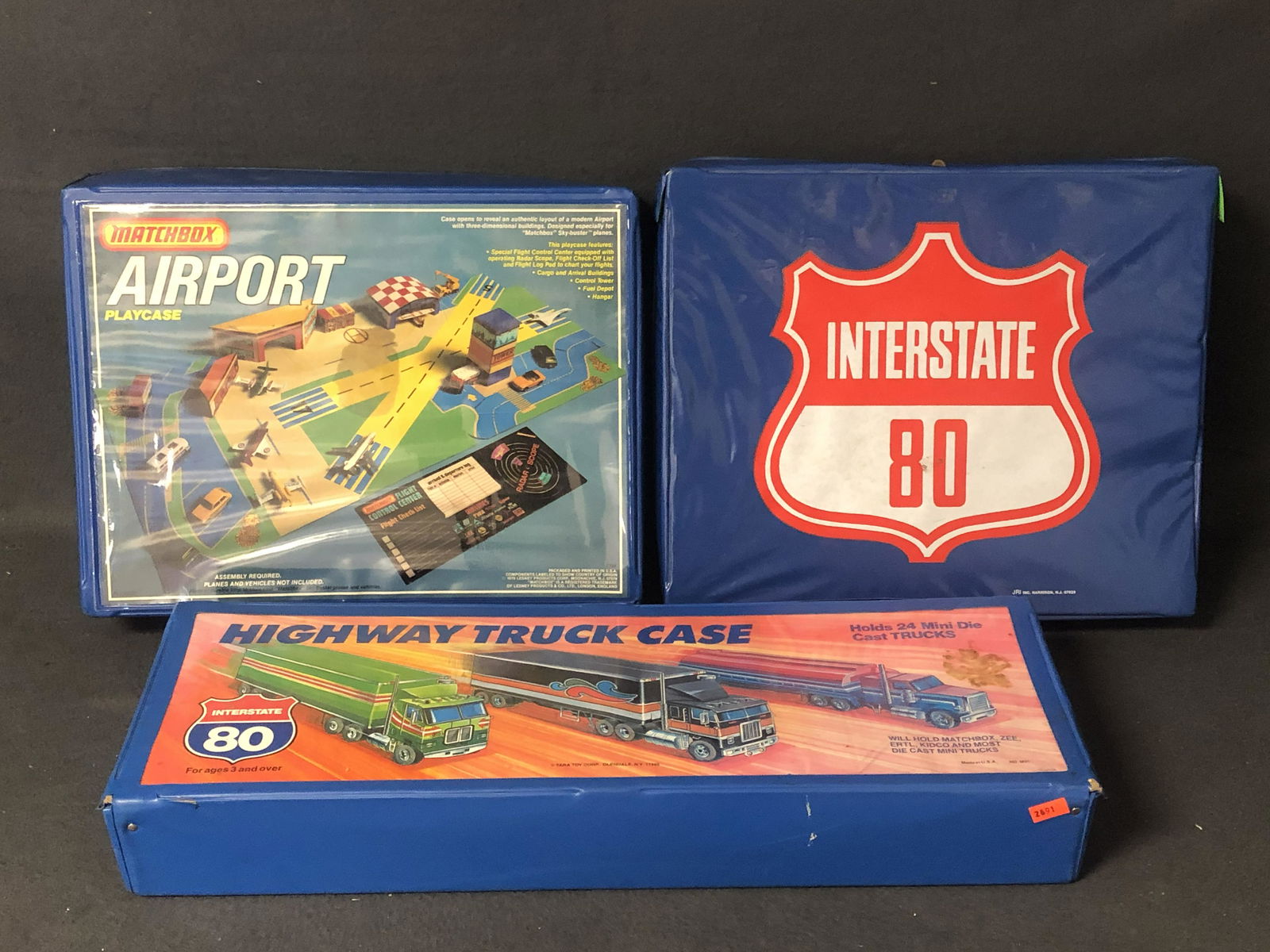 (3)Vintage Toy Cases, I-80, Matchbox,More - I-80: (3)Vintage Toy Cases, I-80, Matchbox,More - I-80 Highway Truck Case, Interstate 80 Car Case + Matchbox Airport Playcase