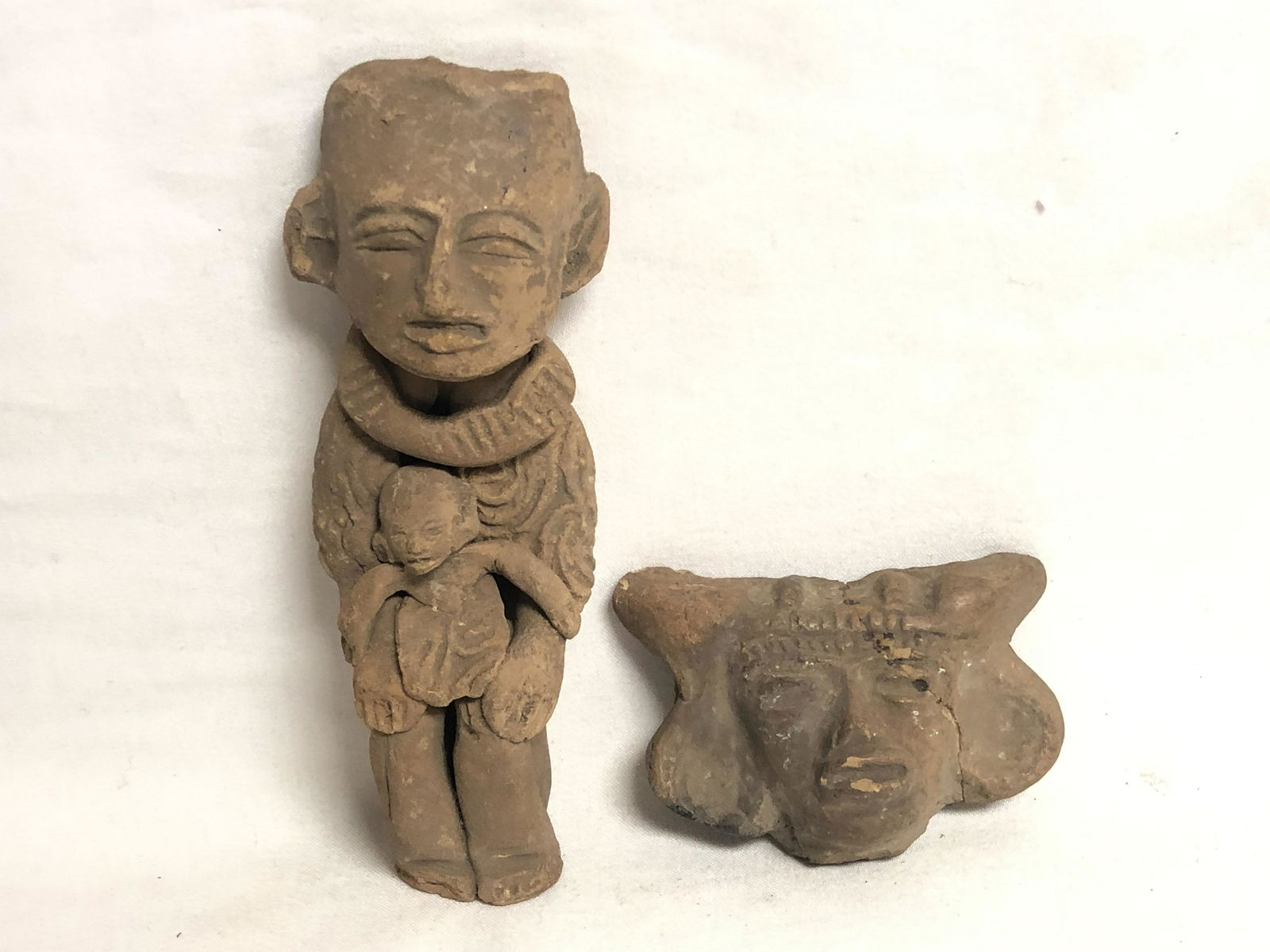 (2)Pre Columbian Mayan? Figures - Figure w/ Child 5'' (1 of 4)