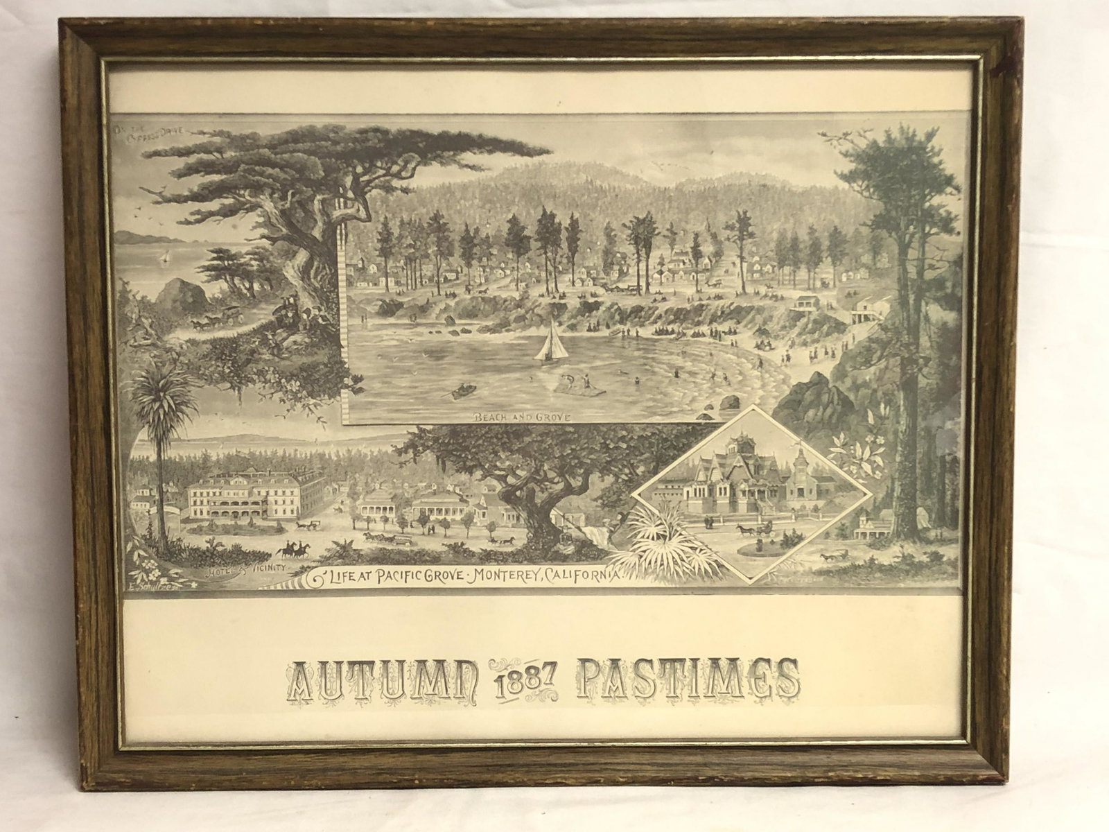 Early Monterey / Pacific Grove Etching - ''Life At: Early Monterey / Pacific Grove Etching - ''Life At Pacific Grove Monterey,CA'' - Framed 17.5'' x 21.5''