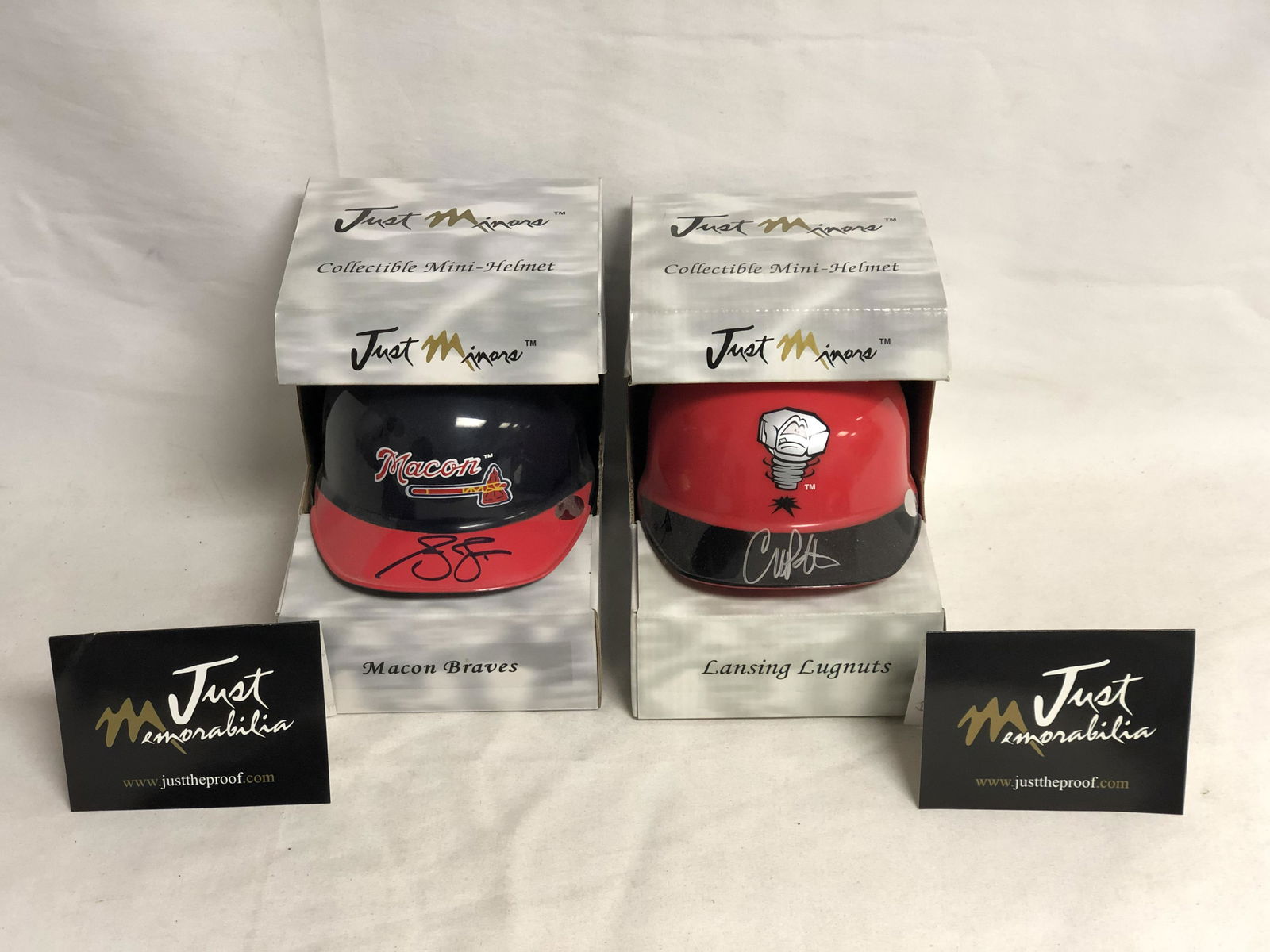 2 Signed Just Minors MLB Mini Helmets COAs - Macon (1 of 5)