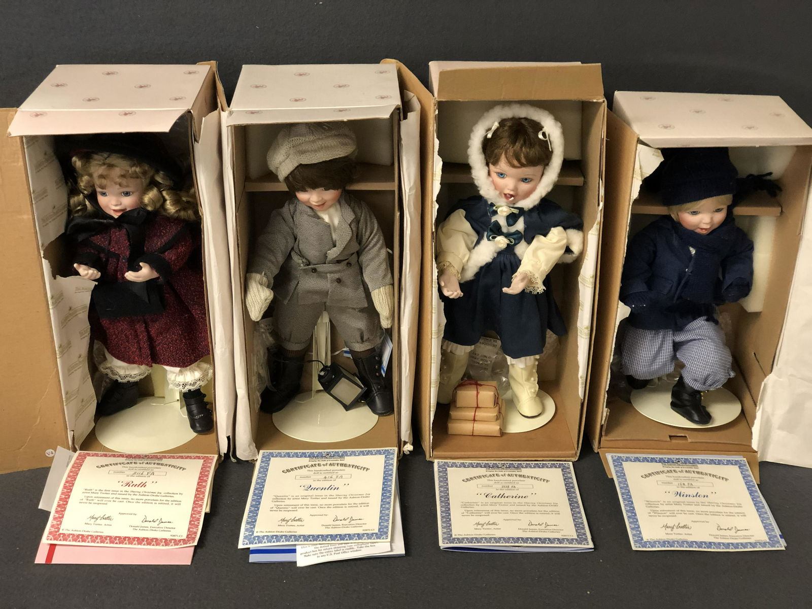 (4)Ashton Drake 'Sharing Christmas Joy' Dolls - Winston: (4)Ashton Drake 'Sharing Christmas Joy' Dolls - Winston #92874, Quentin #92872, Catherine #92873 + Ruth #92871