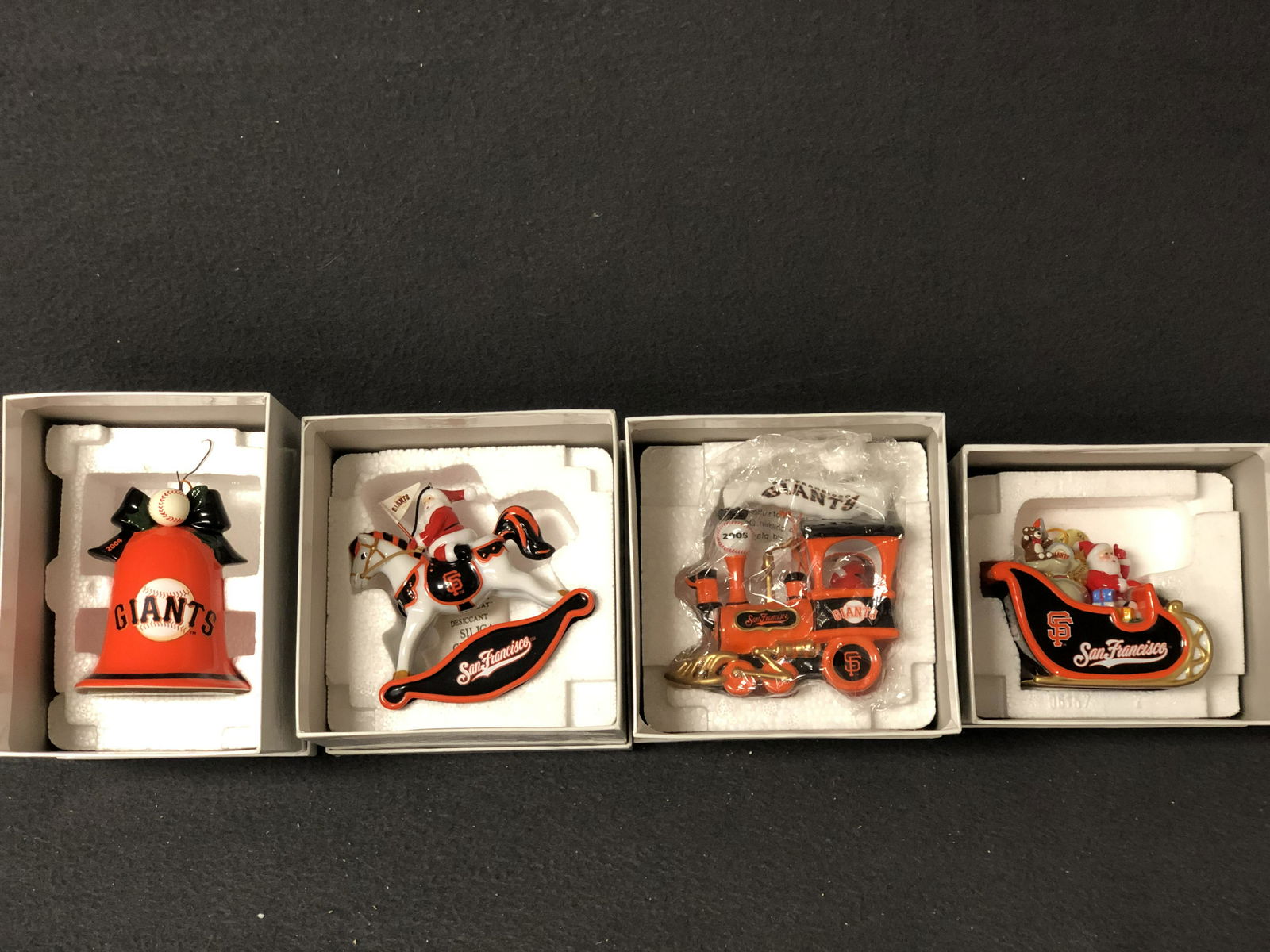 (4)Danbury Mint S.F.Giants Ornaments - Train, Bell, (1 of 4)