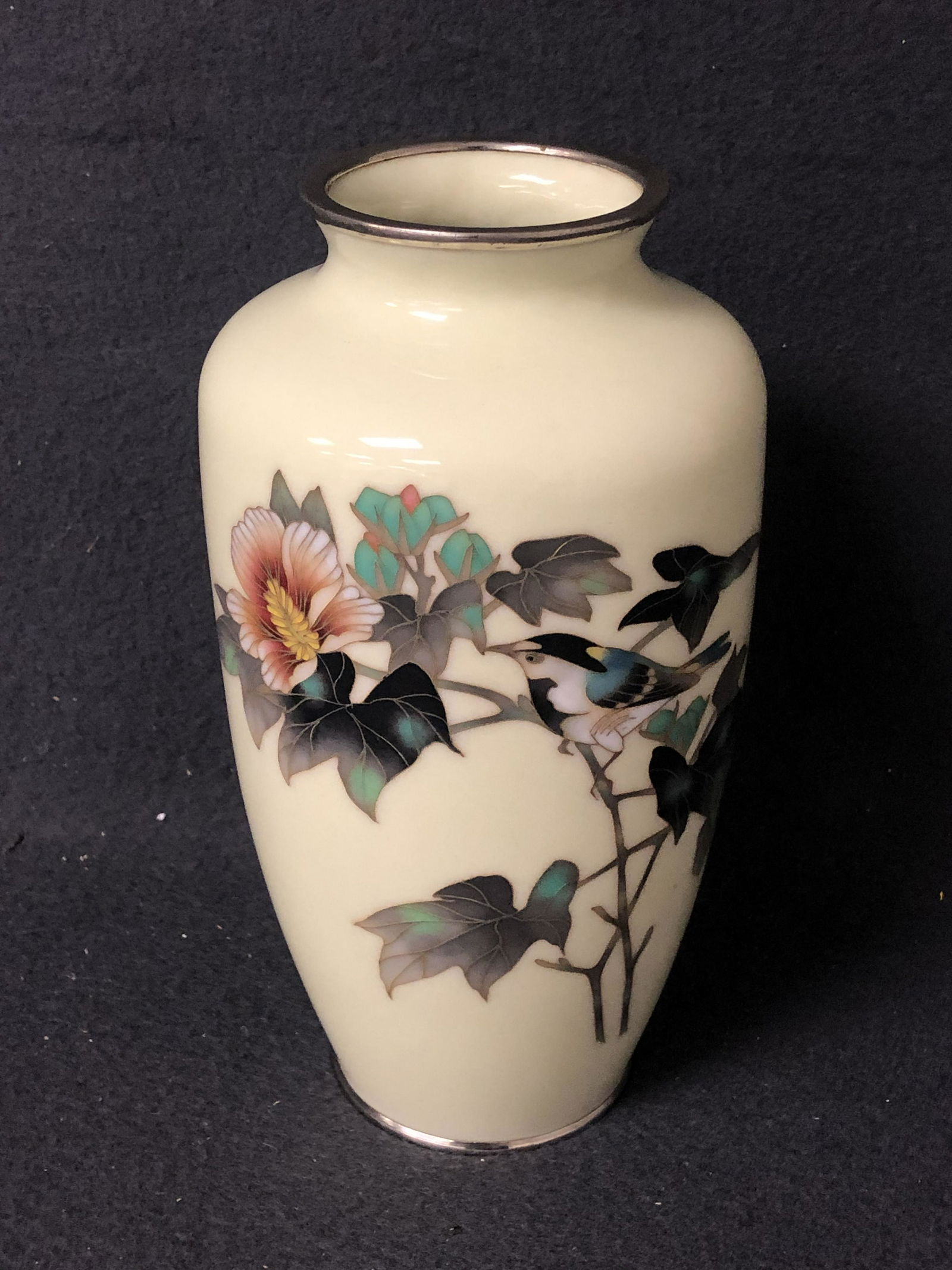 Ando Jubei Cloisonne Bird & Flower Vase - 8.5'' Tall (1 of 4)