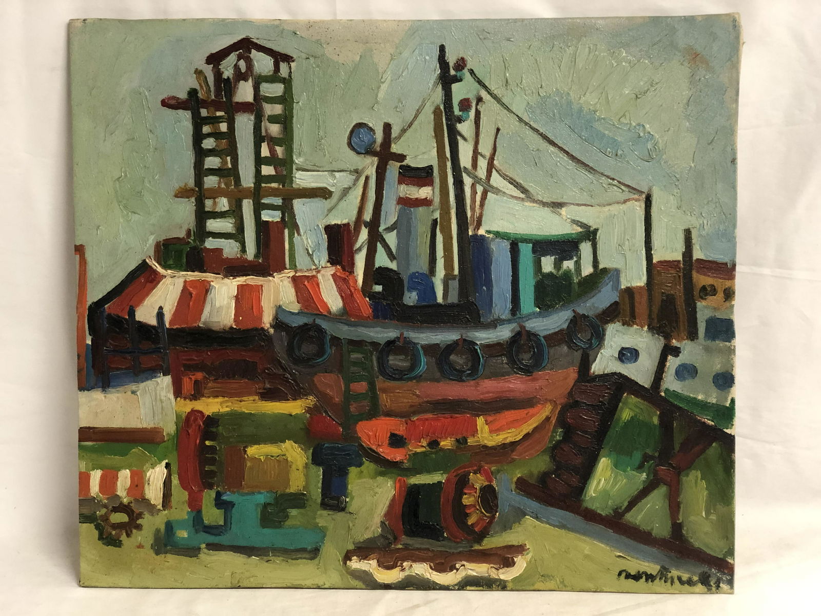 Signed MCM Oil on Canvas of Ship - Canvas on Board, (1 of 3)