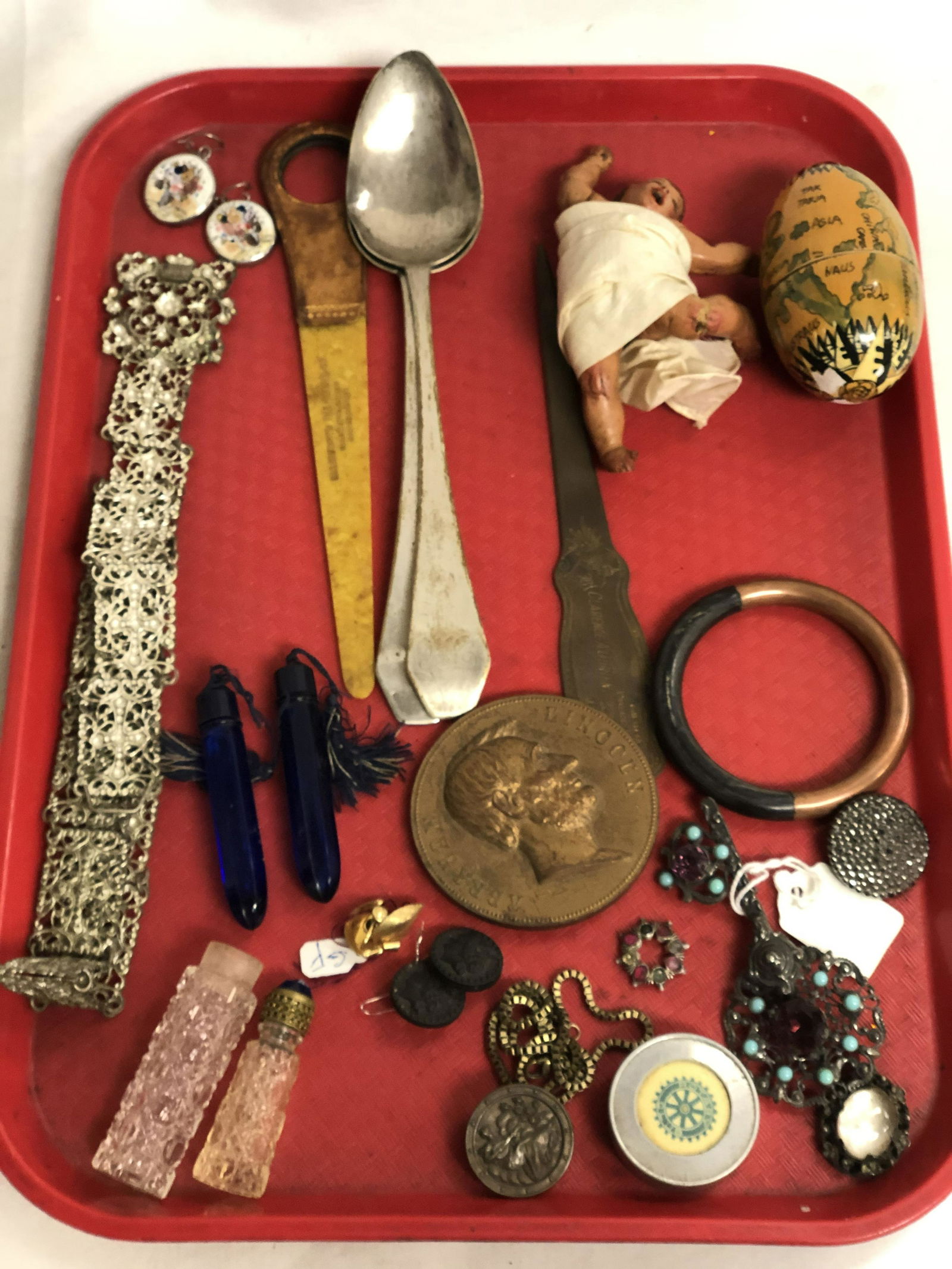 Asst Tray, Religious Belt, Atq Buttons, More - (1 of 9)