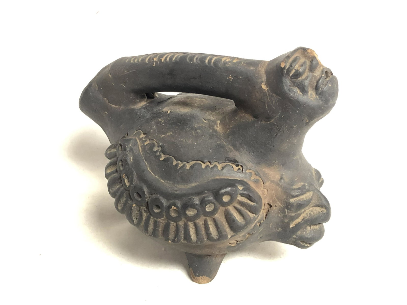 Antique Clay Figural Death Whistle - 7'' x 5.5'' x: Antique Clay Figural Death Whistle - 7'' x 5.5'' x 5.5'' - Some Wear w/ Age -