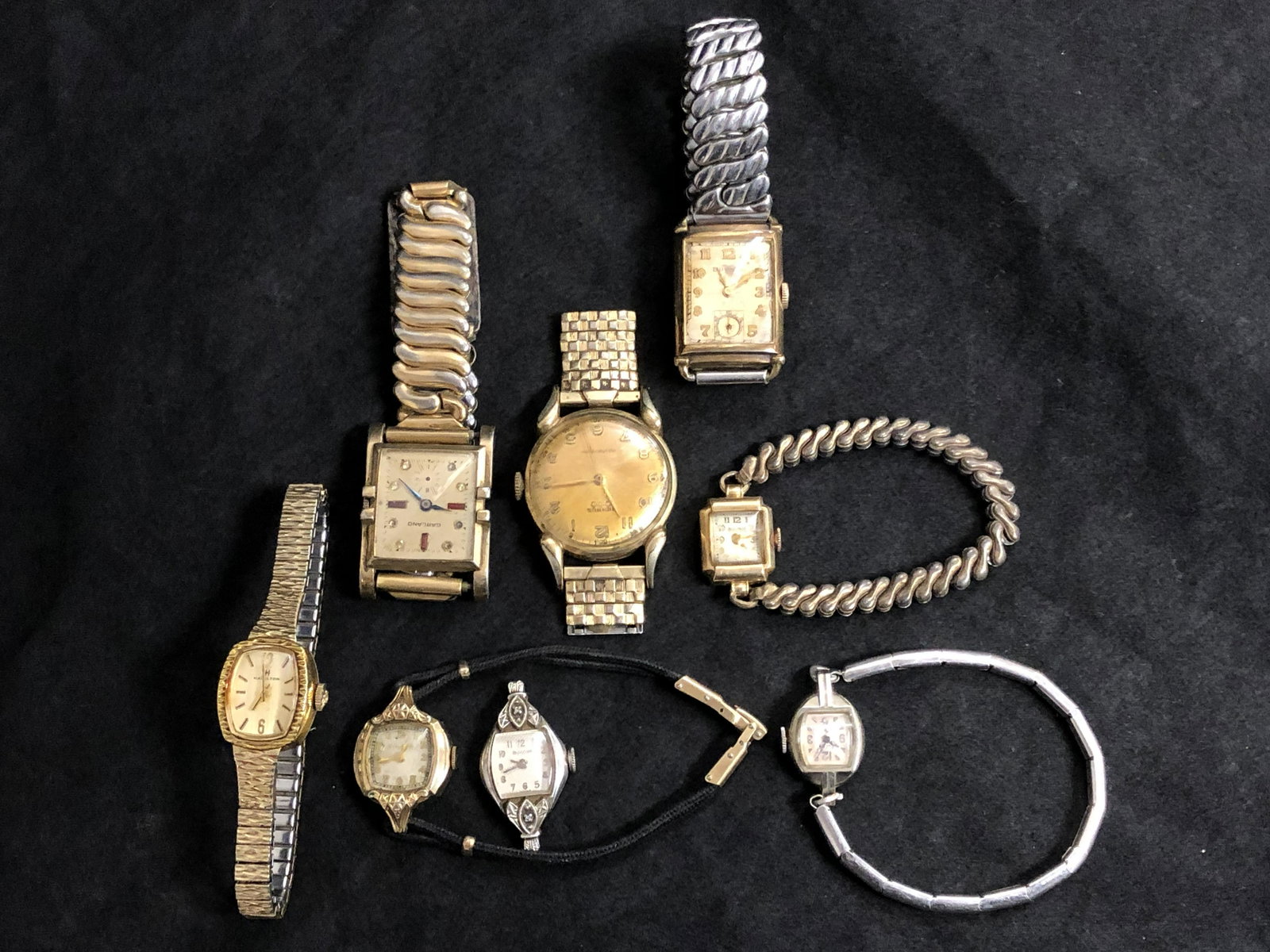 (8)Asst GoldFilled/Rolled Vtg Watches - (4)Bulova,: (8)Asst GoldFilled/Rolled Vtg Watches - (4)Bulova, Benrus, Elgin, Hamilton & Garland (UNTESTED)