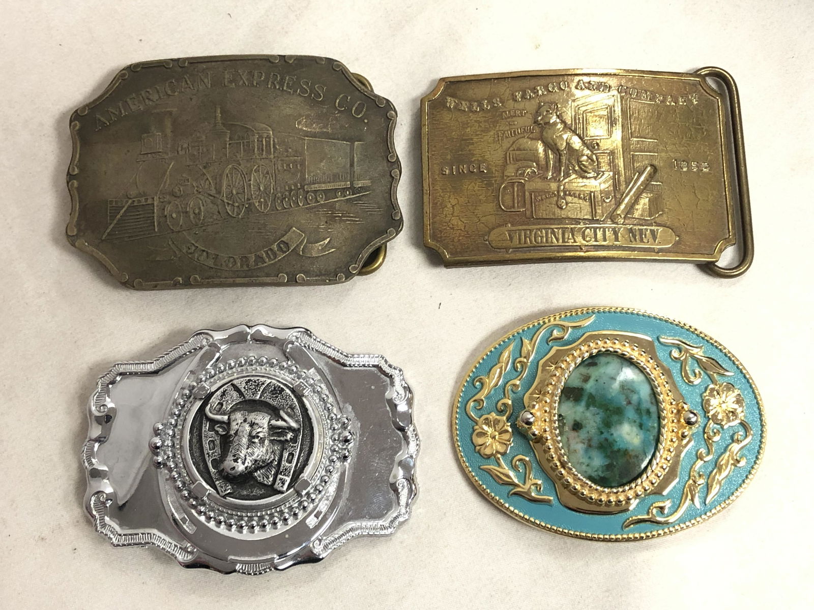 (4)Belt Buckles Brass Wells Fargo, More - Virginia City (1 of 7)