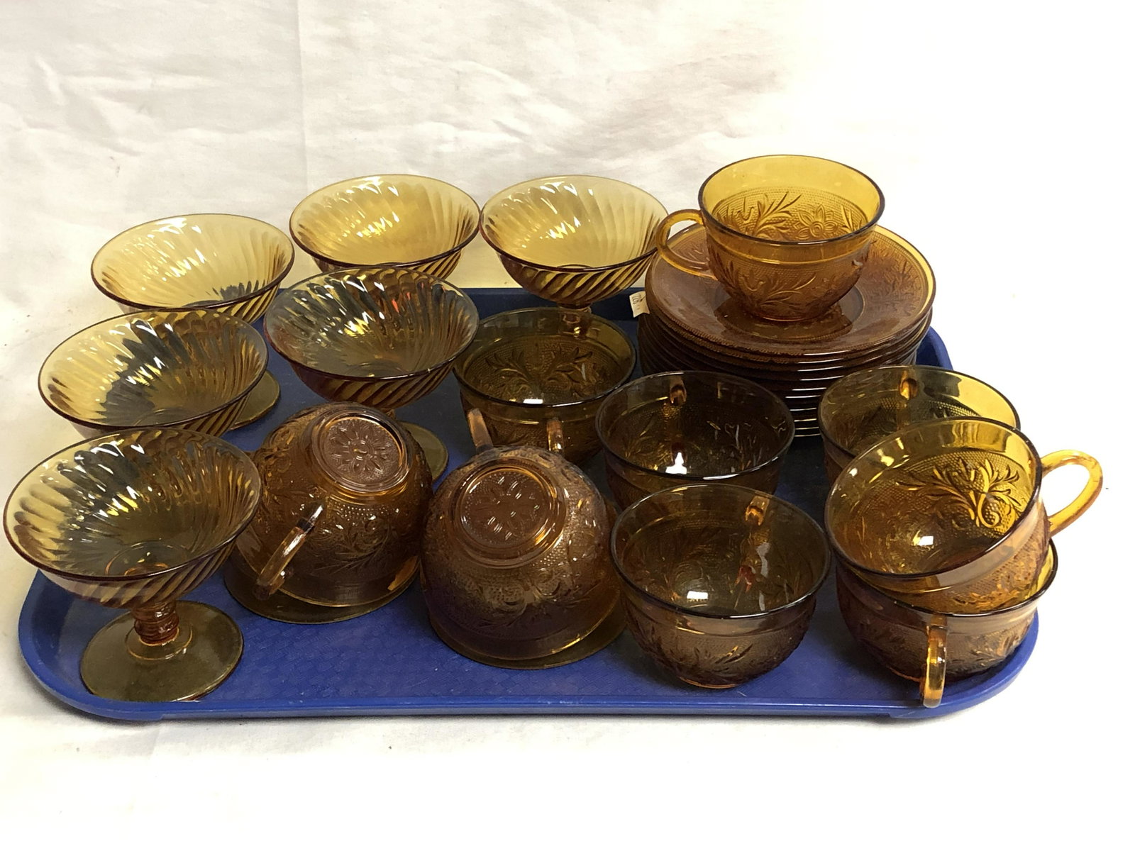 Asst Vtg Amber Glass Saucers, Cups,More (1 of 3)