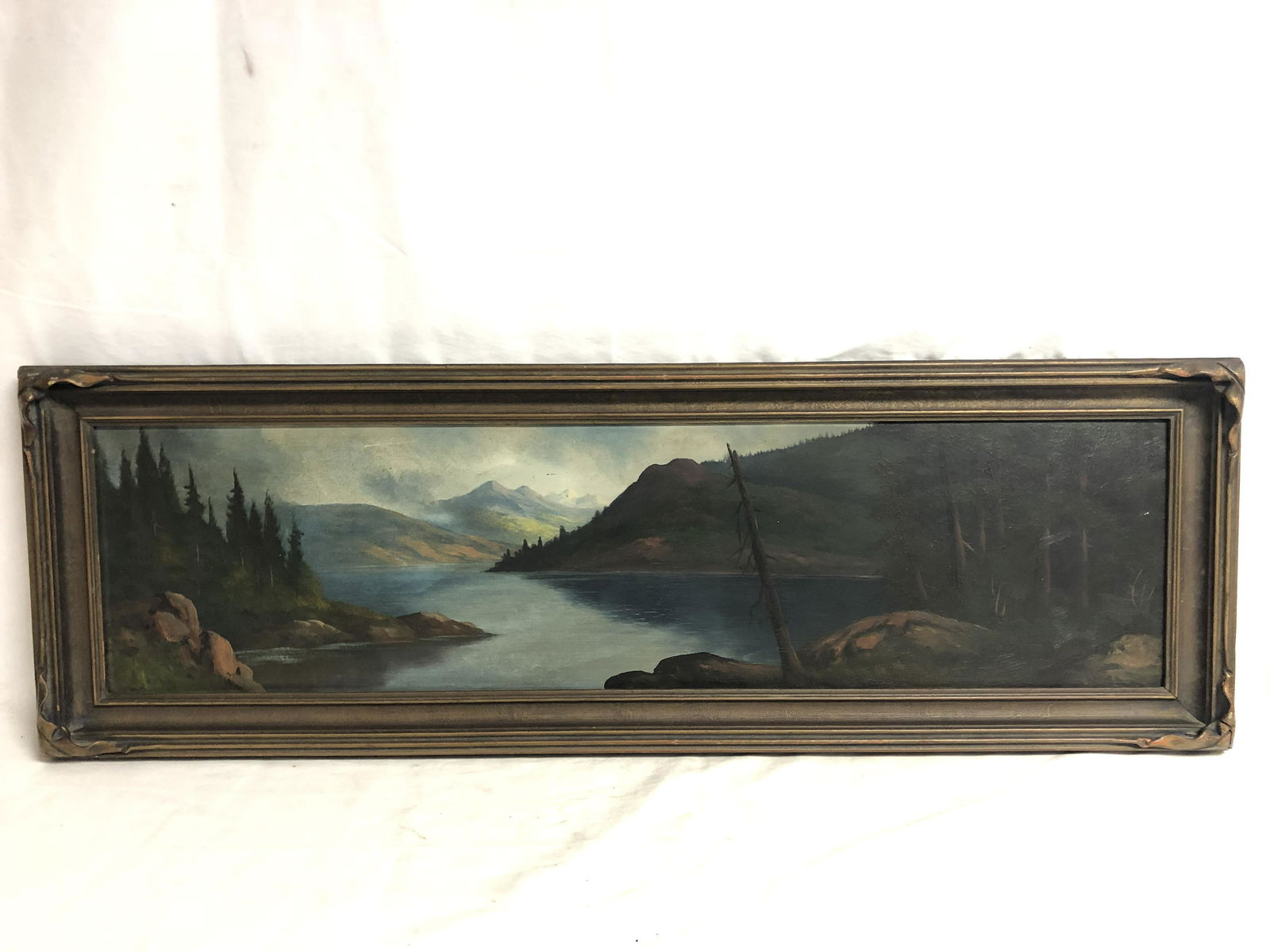 Atq William Lemos Oil in Art Nouveau Frame - California Mountain Landscape - Framed 13.5'' x 41.5'' (1 of 6)