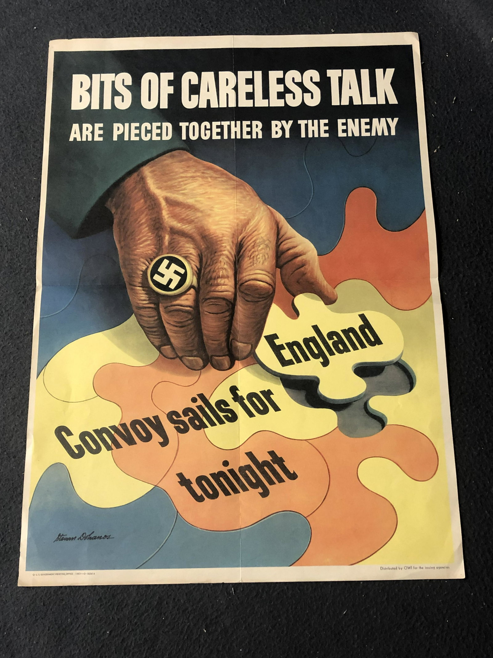 Original 1943 WWII Steven Dohanos Poster - 'Bits of Careless Talk are Pieced Together by the Enemy - (1 of 4)