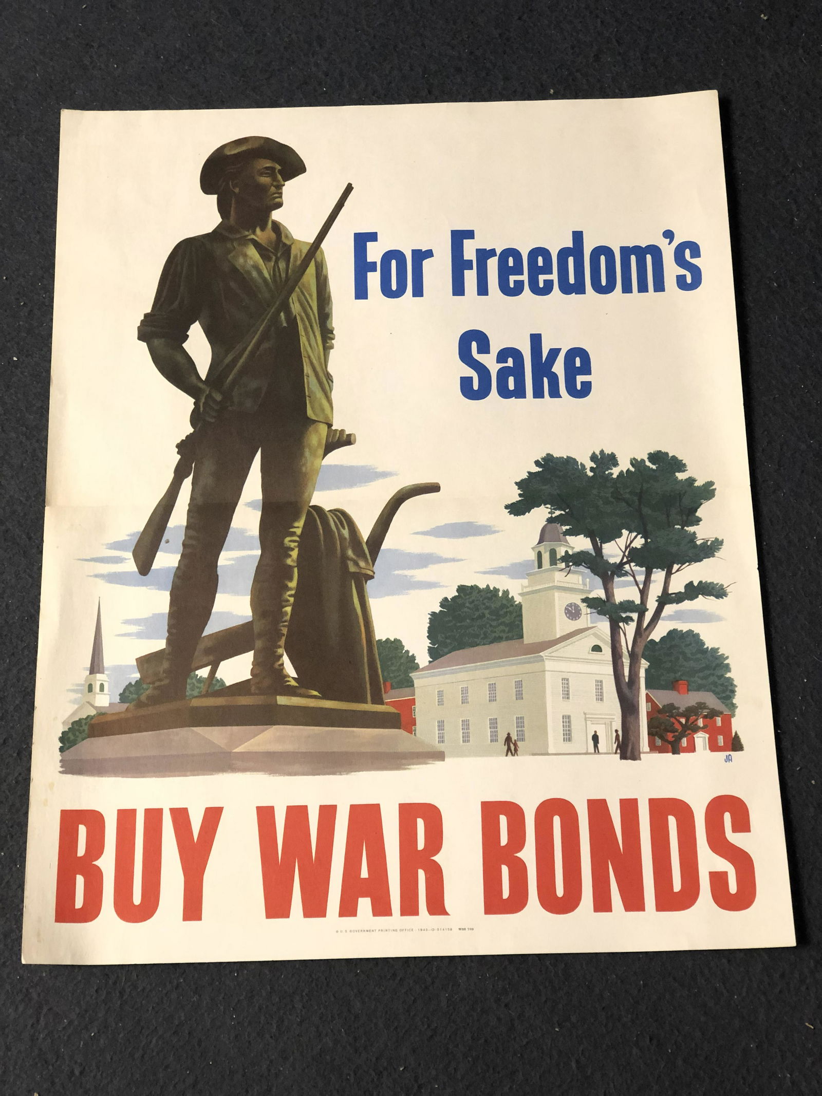 Original 1943 WWII U.S. War Bond Poster - U.S. Government Office #0-514158, 'For Freedom's Sake Buy (1 of 3)
