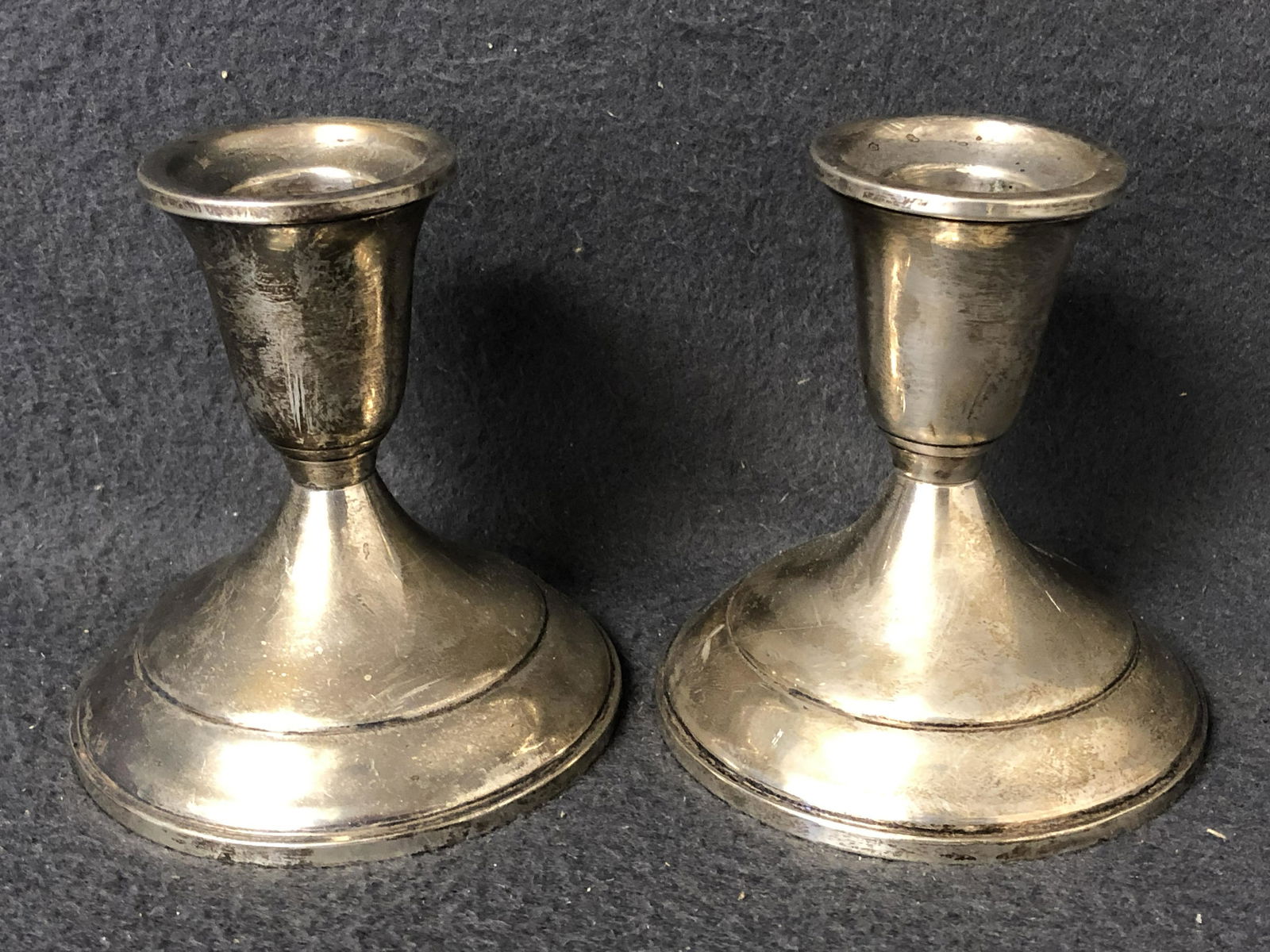 Towle Sterling Silver Candlesticks - 3.75'' Tall , Weighted Bases - 606g Total Wgt (1 of 2)