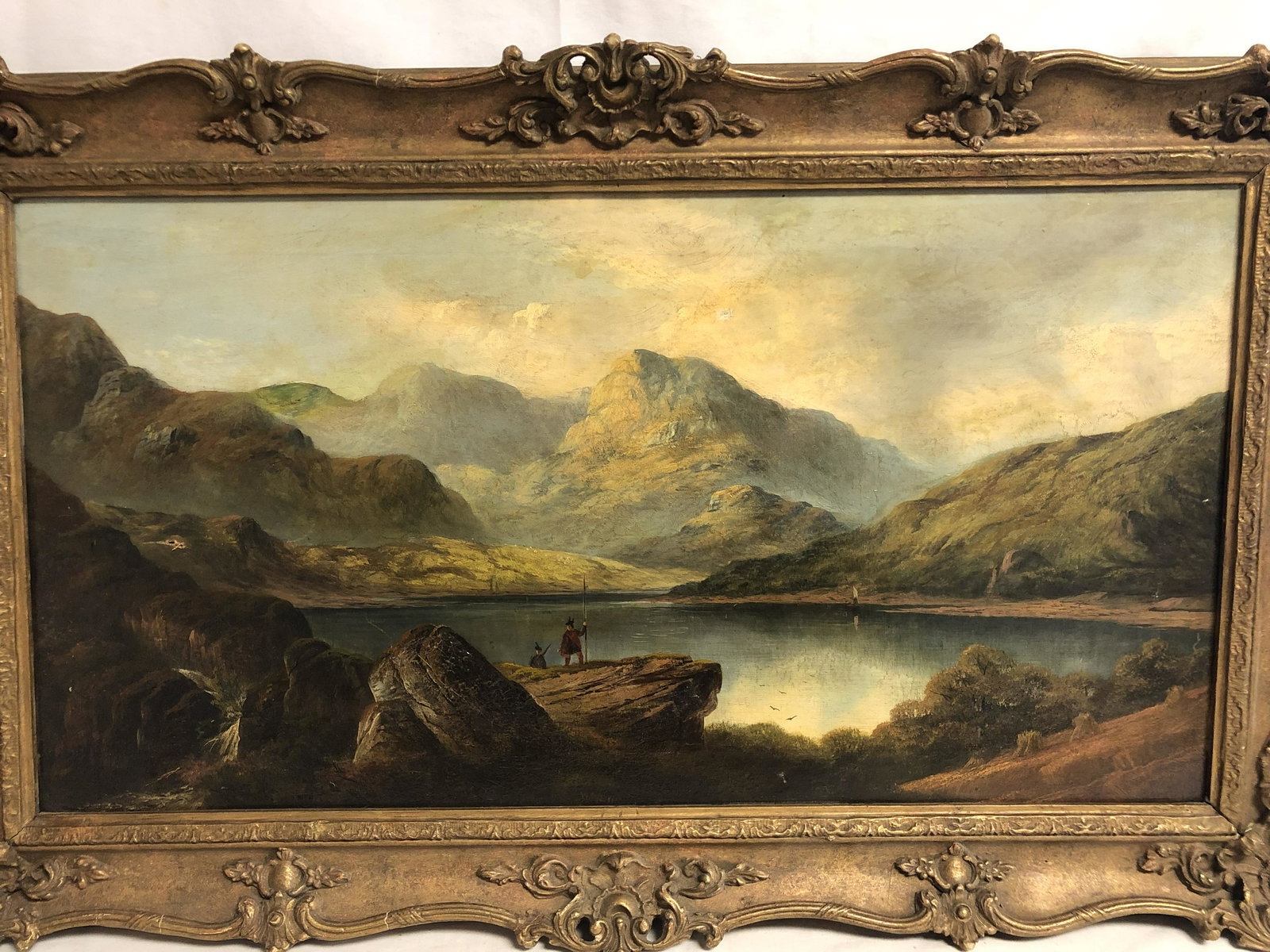 Signed Atq Oil on Canvas 'W.Weir' in Period Frame - Mountain Lake Landscape Oil in Gilt Frame 35'' x (1 of 8)
