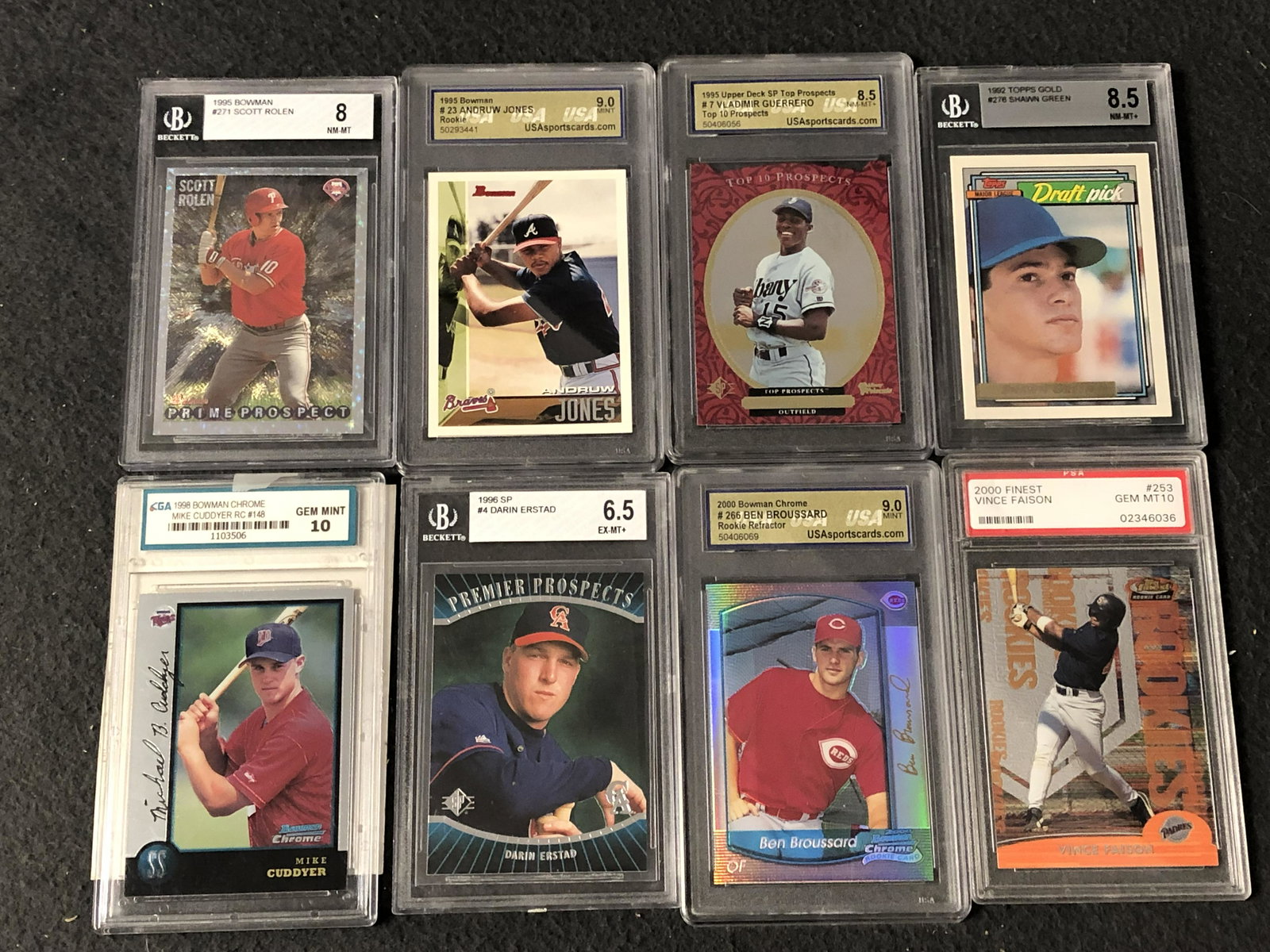 Asst Graded Baseball Trading Cards, 6.5-10 - V.Guerrero, S.Rolen, A.Jones, S.Green & More - Various (1 of 11)