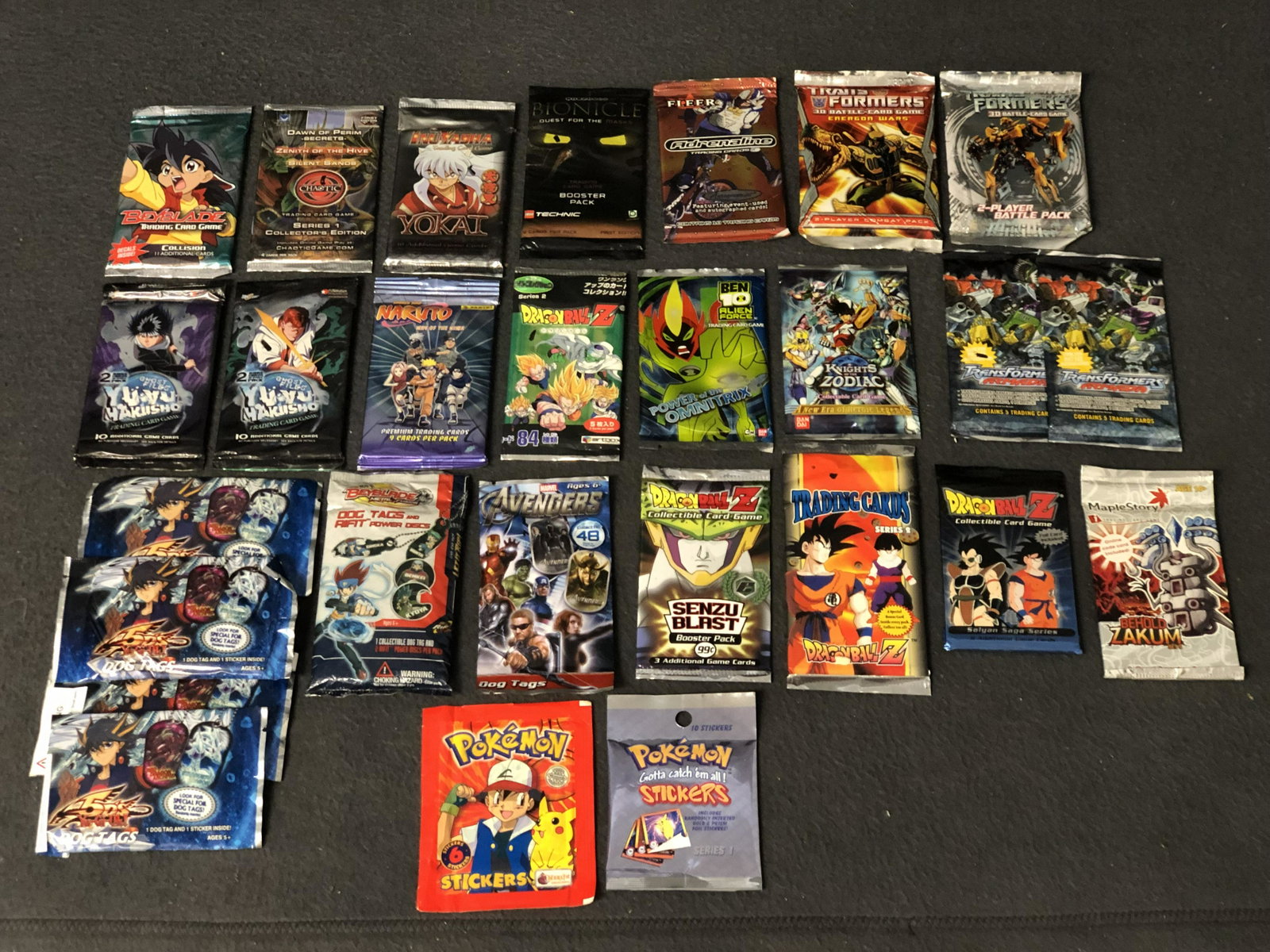 (27)Sealed Packs Trading Cards / Stickers - Pokemon, Inuyasha Yokai, Maple Story, YuYu, Yu-Gi-Oh &: (27)Sealed Packs Trading Cards / Stickers - Pokemon, Inuyasha Yokai, Maple Story, YuYu, Yu-Gi-Oh & More