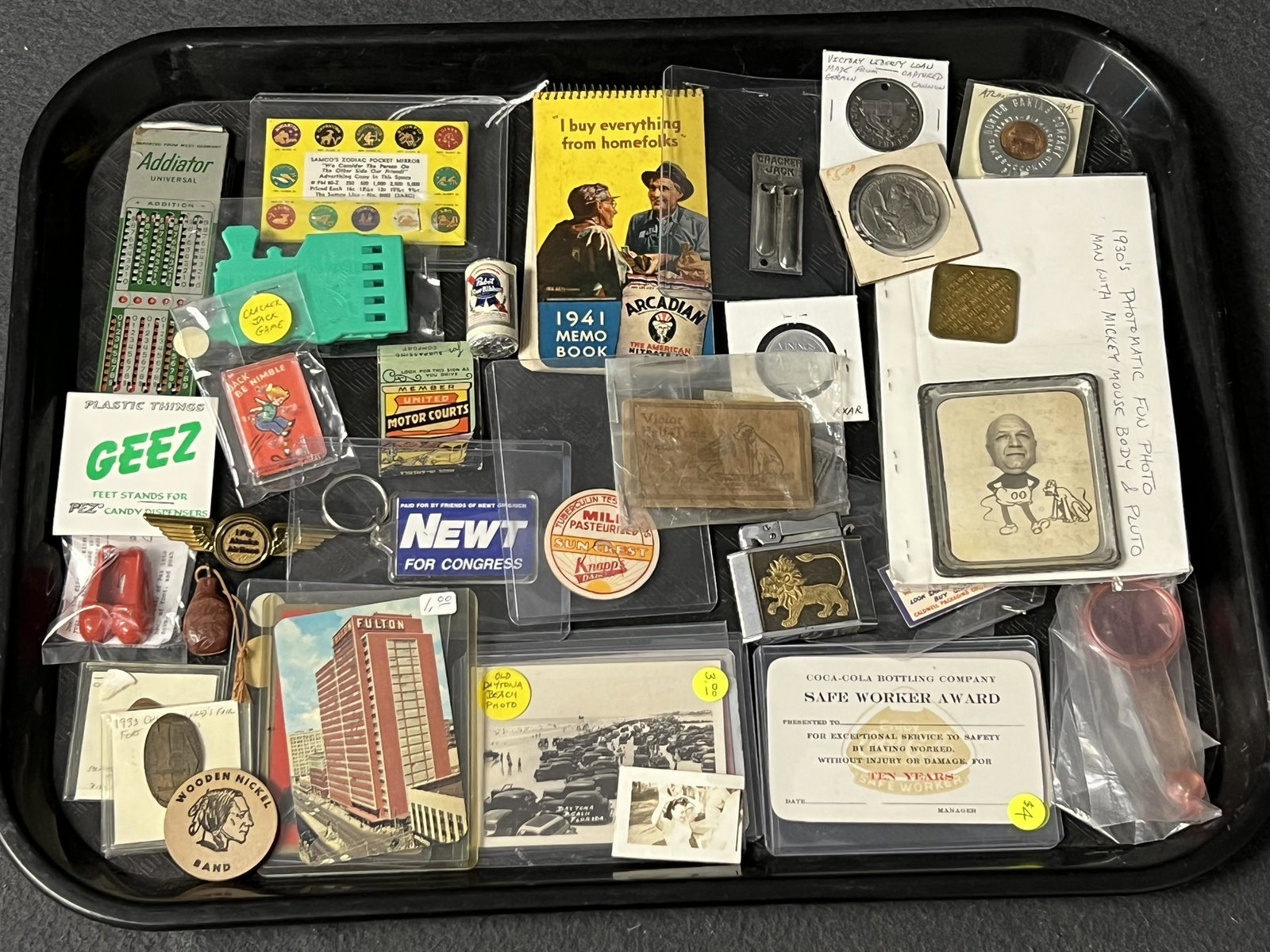 Misc Tray Lot-Advertising, Medals,Photos,More - 1933 Worlds Fair, Pabst Blue Ribbon, Airlines, (1 of 10)