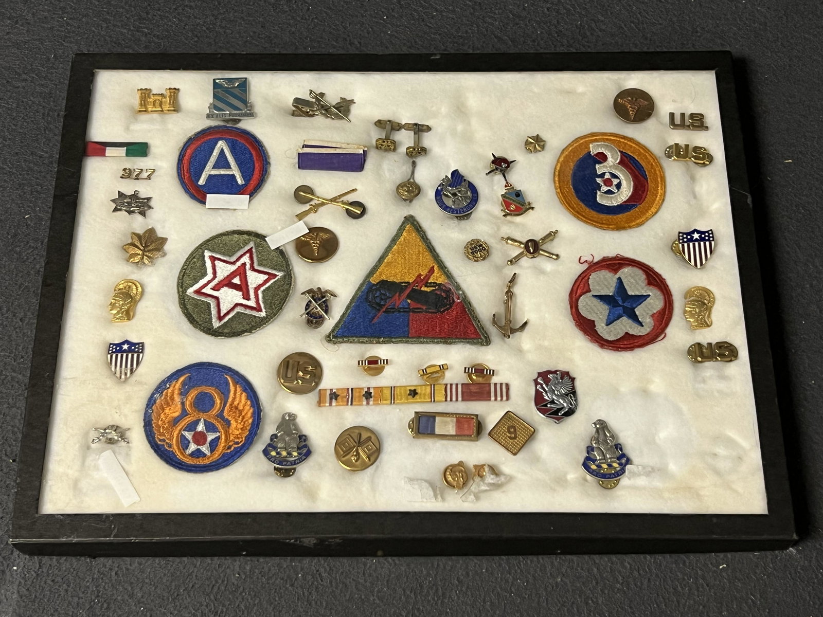 WWII & Military Pins, Patches, More - US Army Air Corps, Air Force, More - All in Glass Case - (1 of 8)
