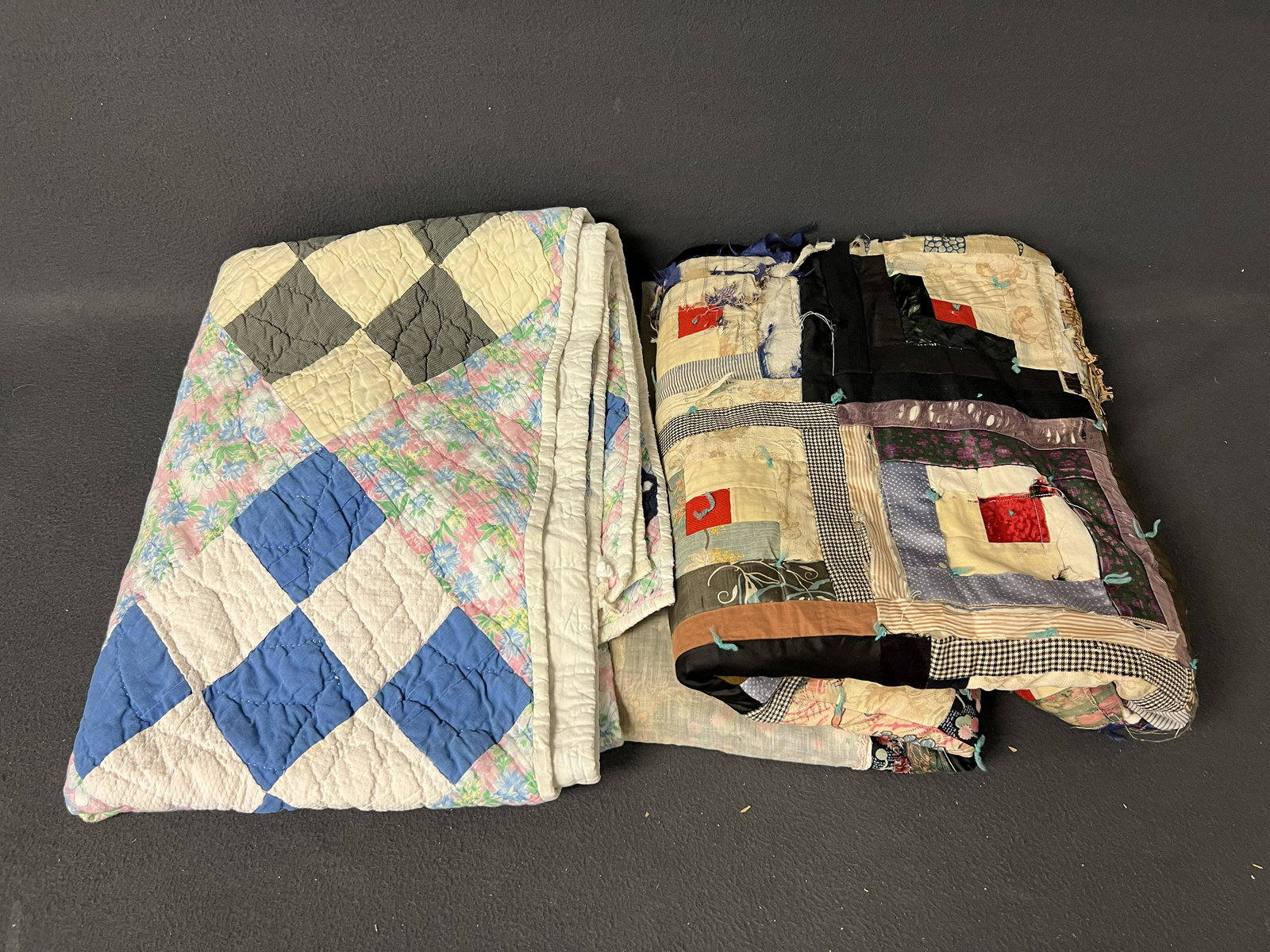 (2)Vintage Quilts - Diamond Square 61'' x 76'' , Patchwork 81'' x 72'' (See Photos for Condition) (1 of 7)