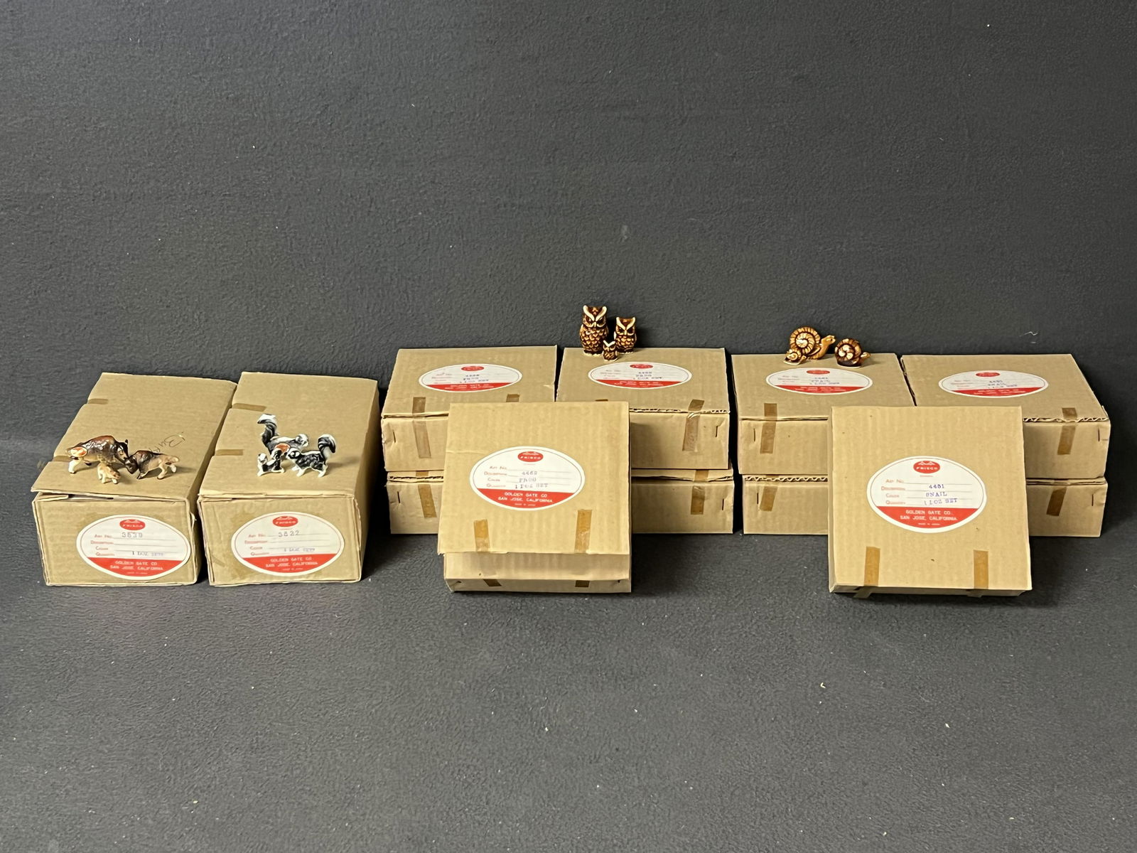 (104)Boxes Vtg Frisco Golden Gate Miniatures - 3 Figures / Box , Snail, Deer, Squirrel, Skunk + More (1 of 5)