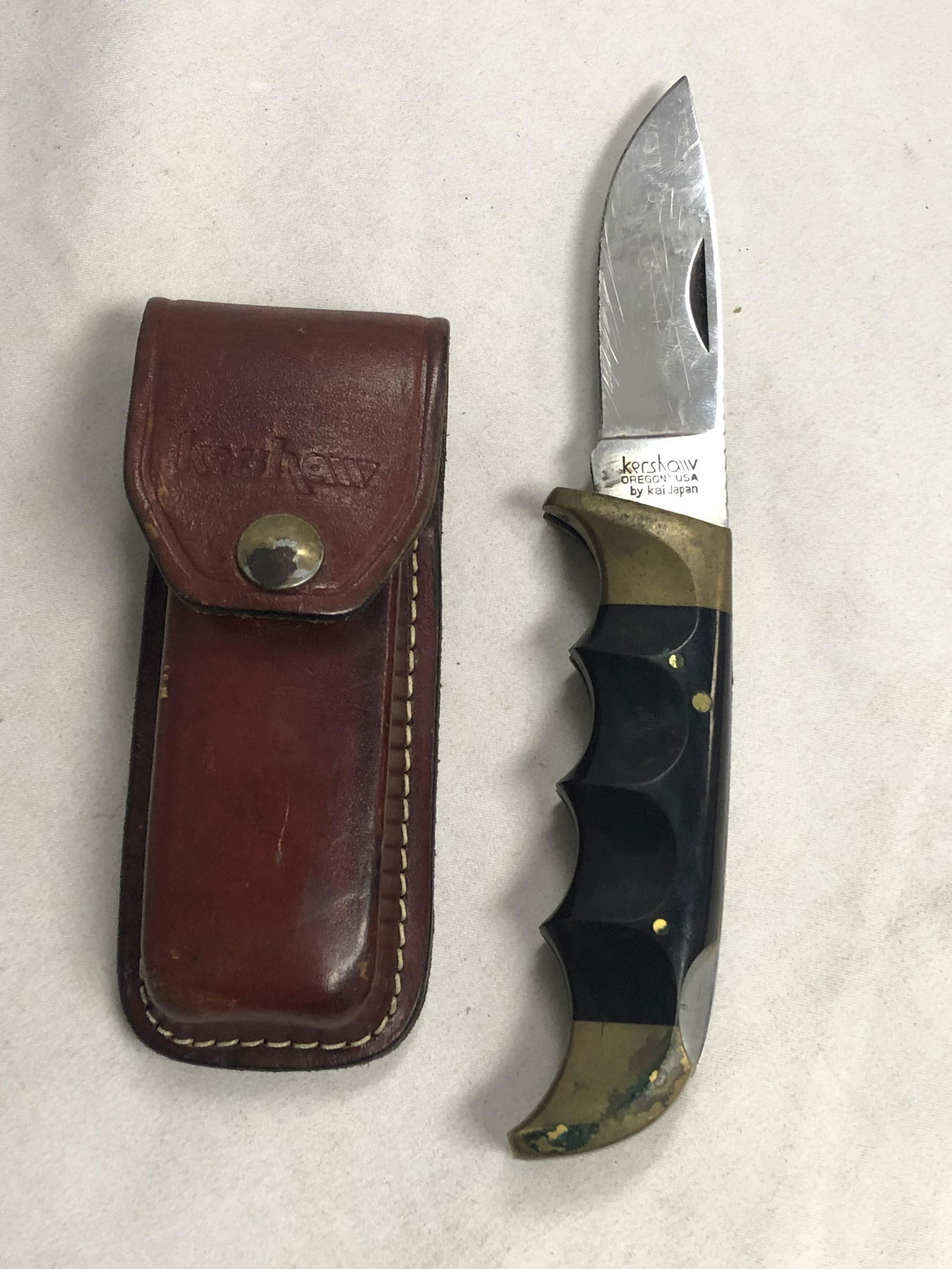 Vtg Kershaw 1050 Knife w/ Leather Sheath - Folding Kershaw Japan Knife, Overall 8'' Length + Blade (1 of 6)