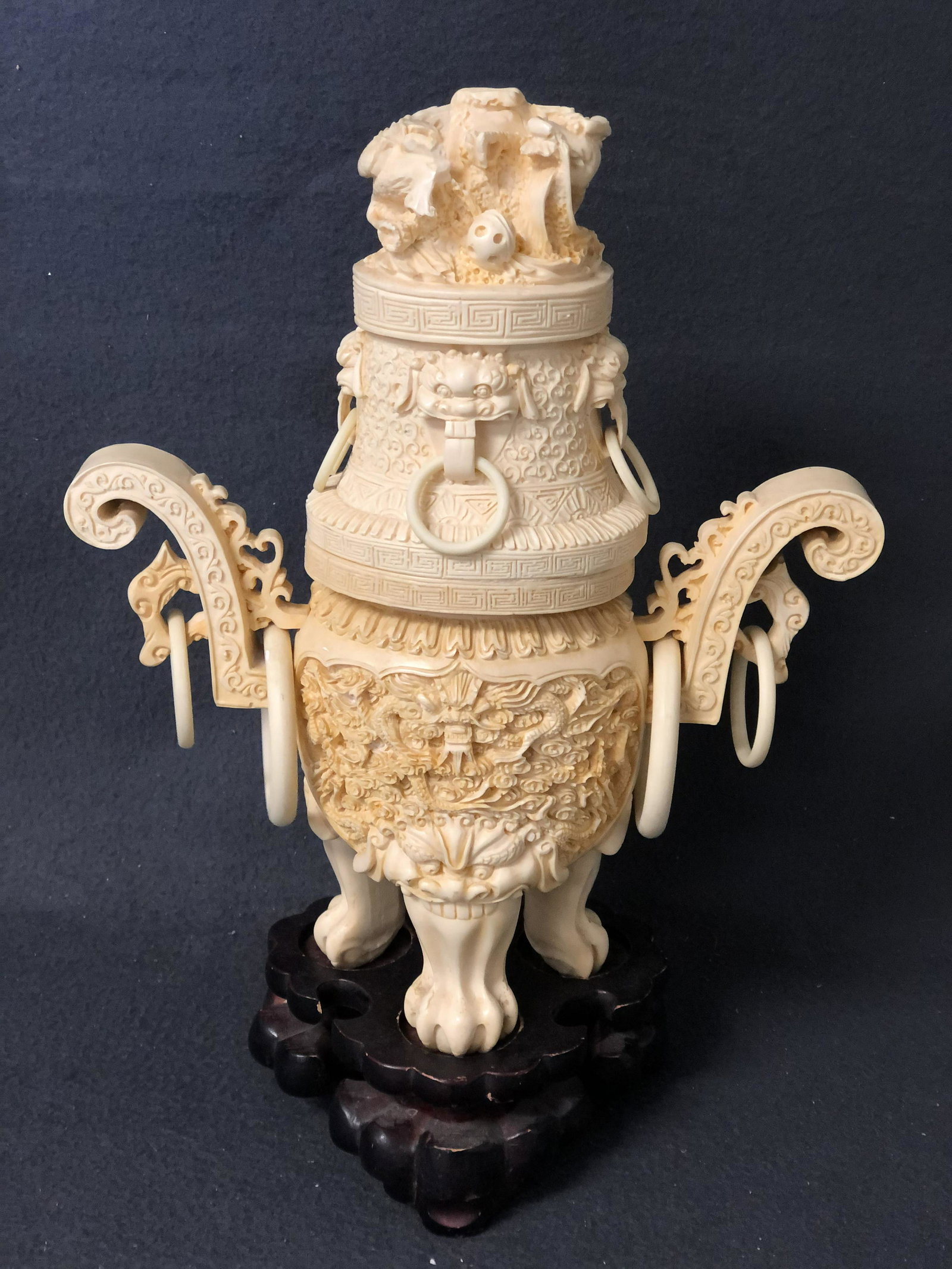 Large Composite Chinese Sensor w/ Stand - Carved Wooden Stand w/ Claw Foot Sensor - Approx. 11'' x (1 of 9)