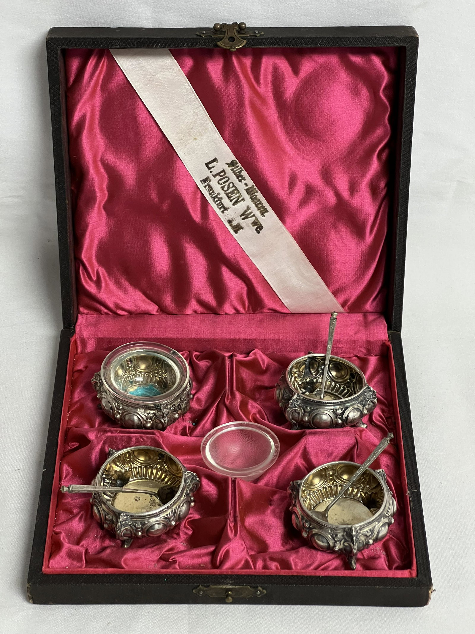Atq 800 Silver Salts & Spoons by L.Posen - (4)Salts w/ (3)Spoons in Original Box 57.9g Total (1 of 8)