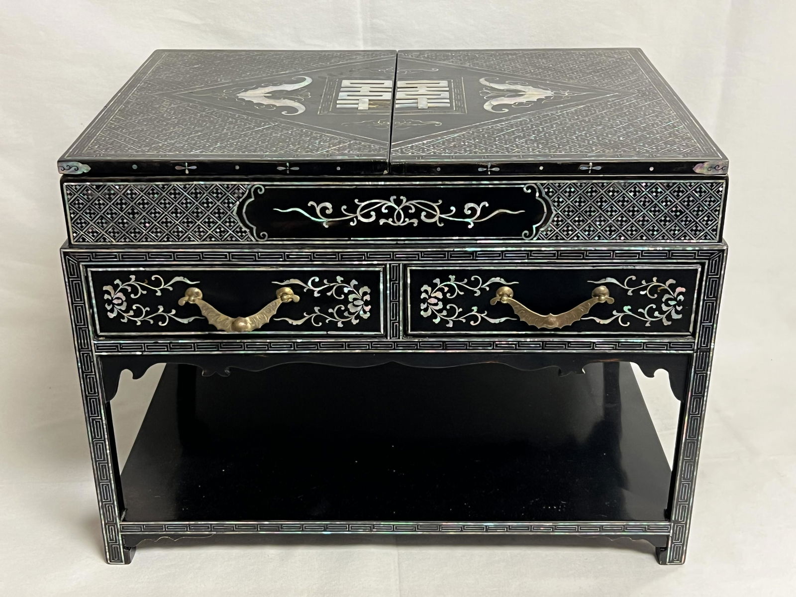 Lrg Vintage Korean Jewelry Box - 16.5'' x 11.75'' x 12.25'' , 2 Drawers + Under Storage (Missing (1 of 4)