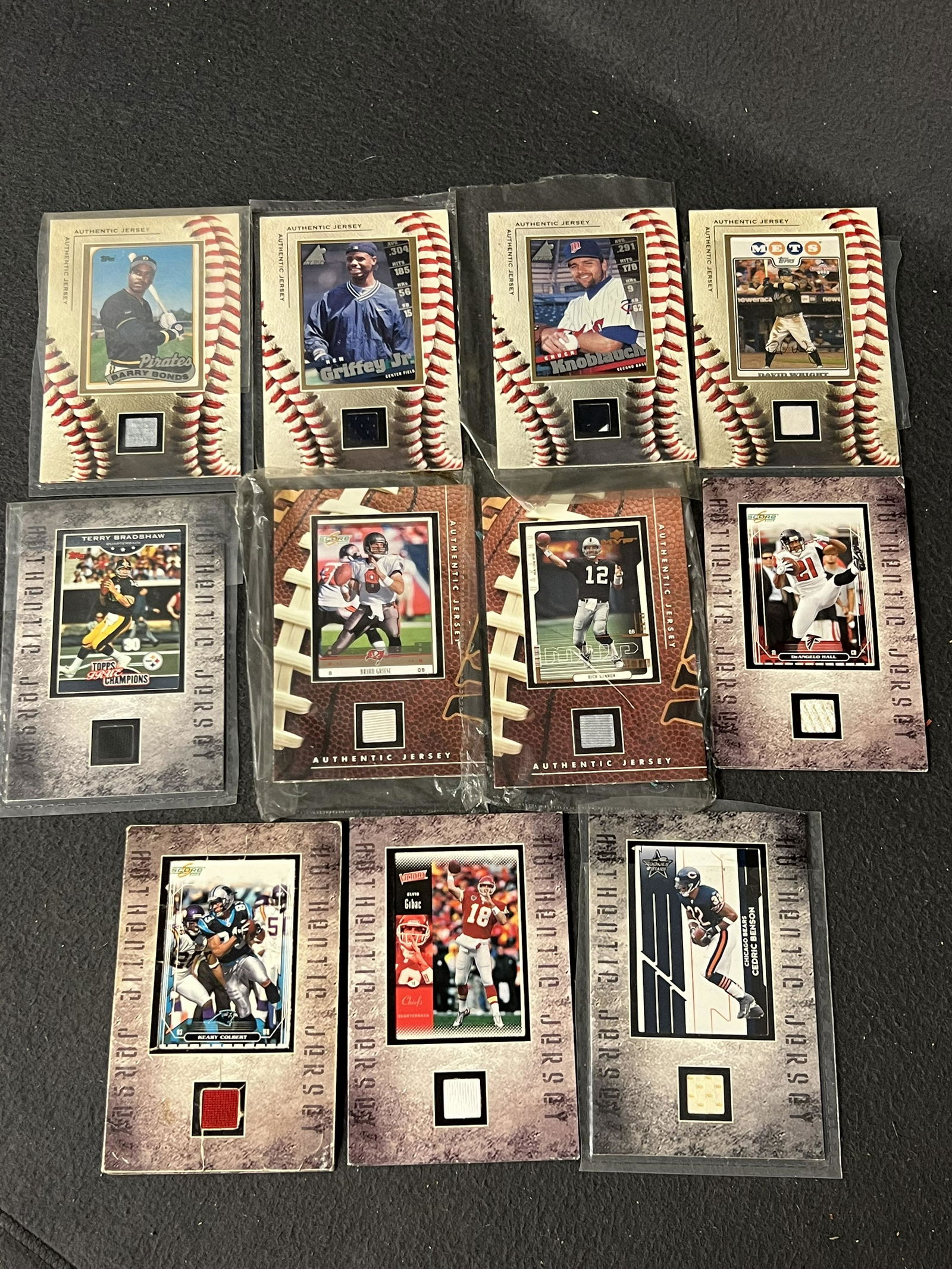 (11)MLB & NFL Authentic Jersey Cards - T.Bradshaw, B.Griese, R.Gannon, K.Griffey Jr., Barry Bonds, (1 of 4)
