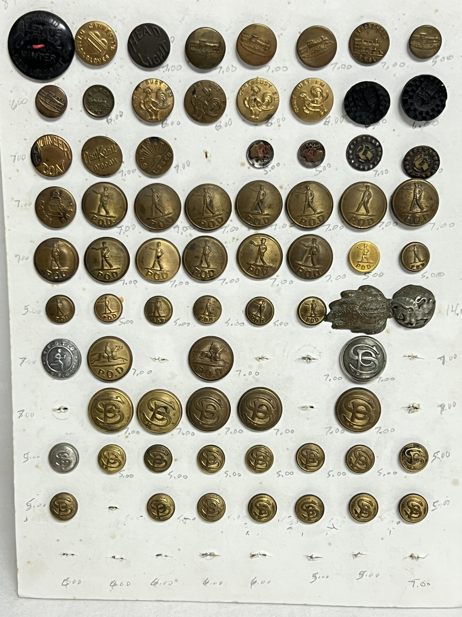 70 Atq / Vtg Buttons- Railroad, Advertising - Engineer Coat, BN&L, Southern Pacific, Cant Bust'Em: 70 Atq / Vtg Buttons- Railroad, Advertising - Engineer Coat, BN&L, Southern Pacific, Cant Bust'Em Rooster, Union Overalls, Post Office & More