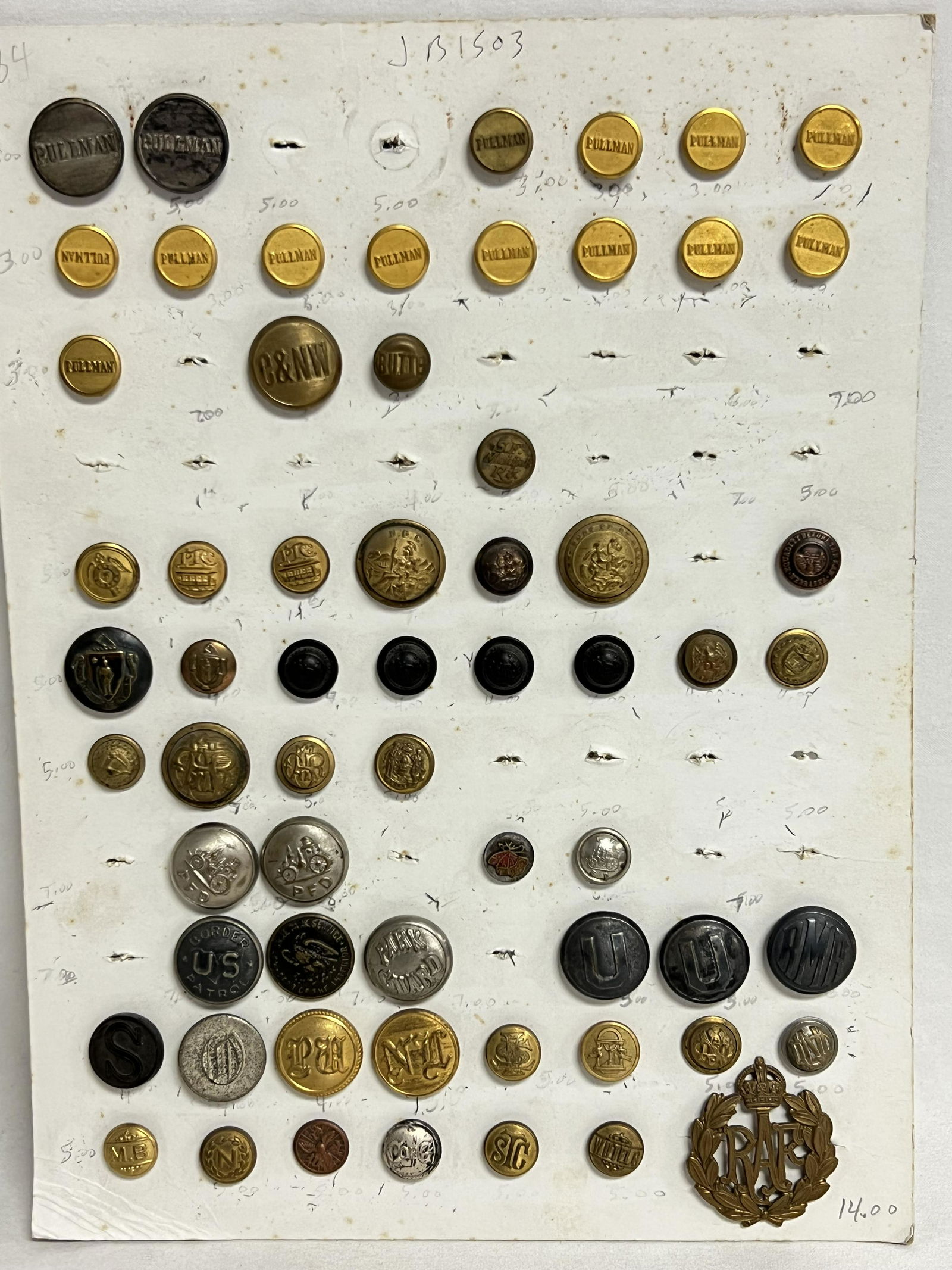 62 Antique/ Vtg Buttons, Military, FD,More - U.S. Border Patrol, Park Guard, Sons of St.George, (1 of 11)