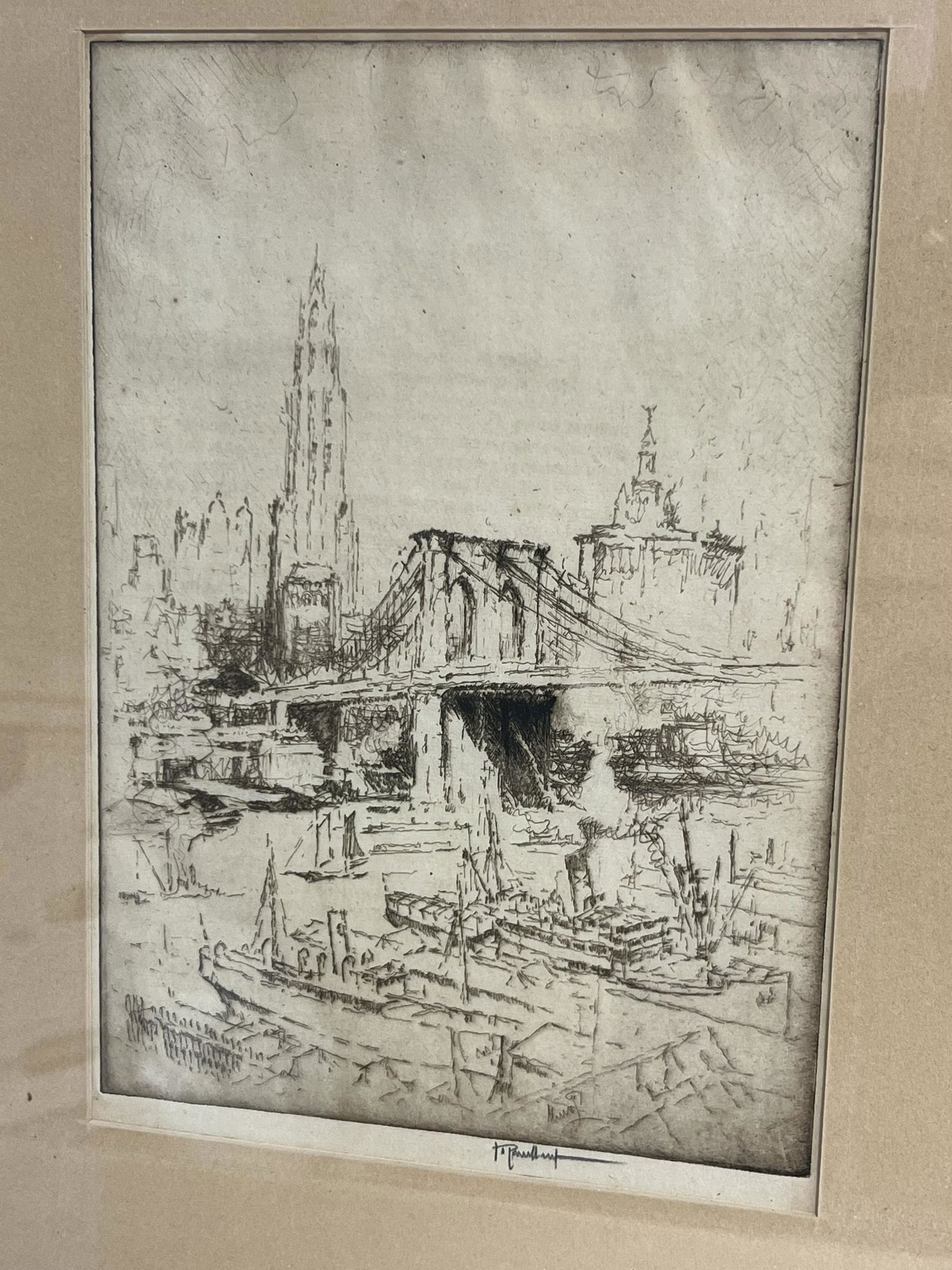 Joseph Pennell Signed Etching ''The Bridge'' - Pencil Signed, Framed 15'' x 19'' (1 of 3)