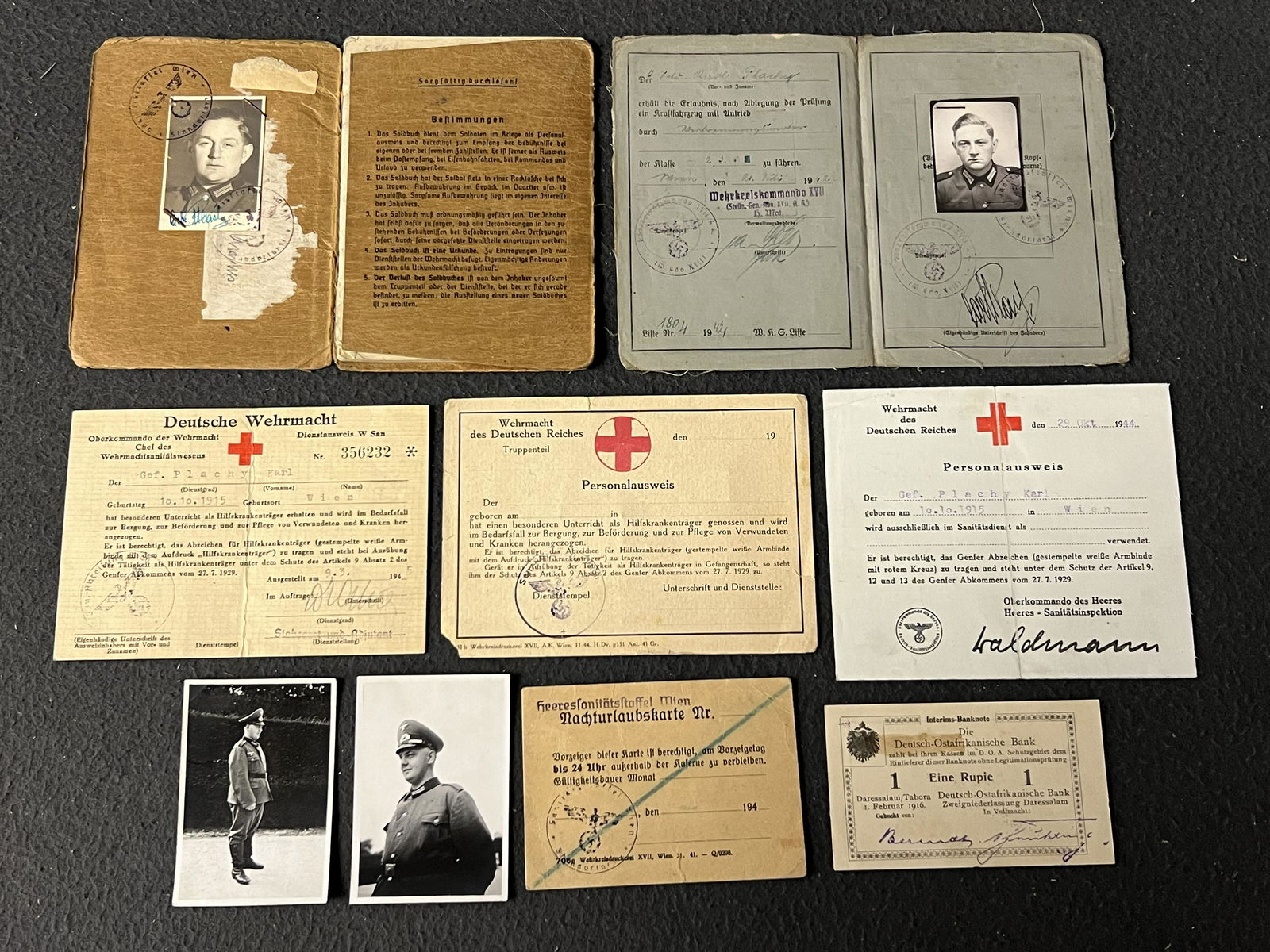 Karl Plachy German Army Documents, IDs - Original WWII German Army Soldbuch ''Karl Plachy'' w/ Photo (1 of 20)