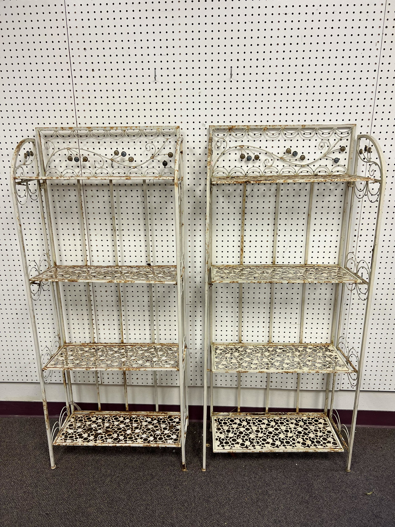 (2)Outdoor Folding Metal Shelves - 25'' x 11'' x 59'' Open (Inspect - See Photos for Condition) Pick: (2)Outdoor Folding Metal Shelves - 25'' x 11'' x 59'' Open (Inspect - See Photos for Condition) Pick Up or Arrange Own Shipping -