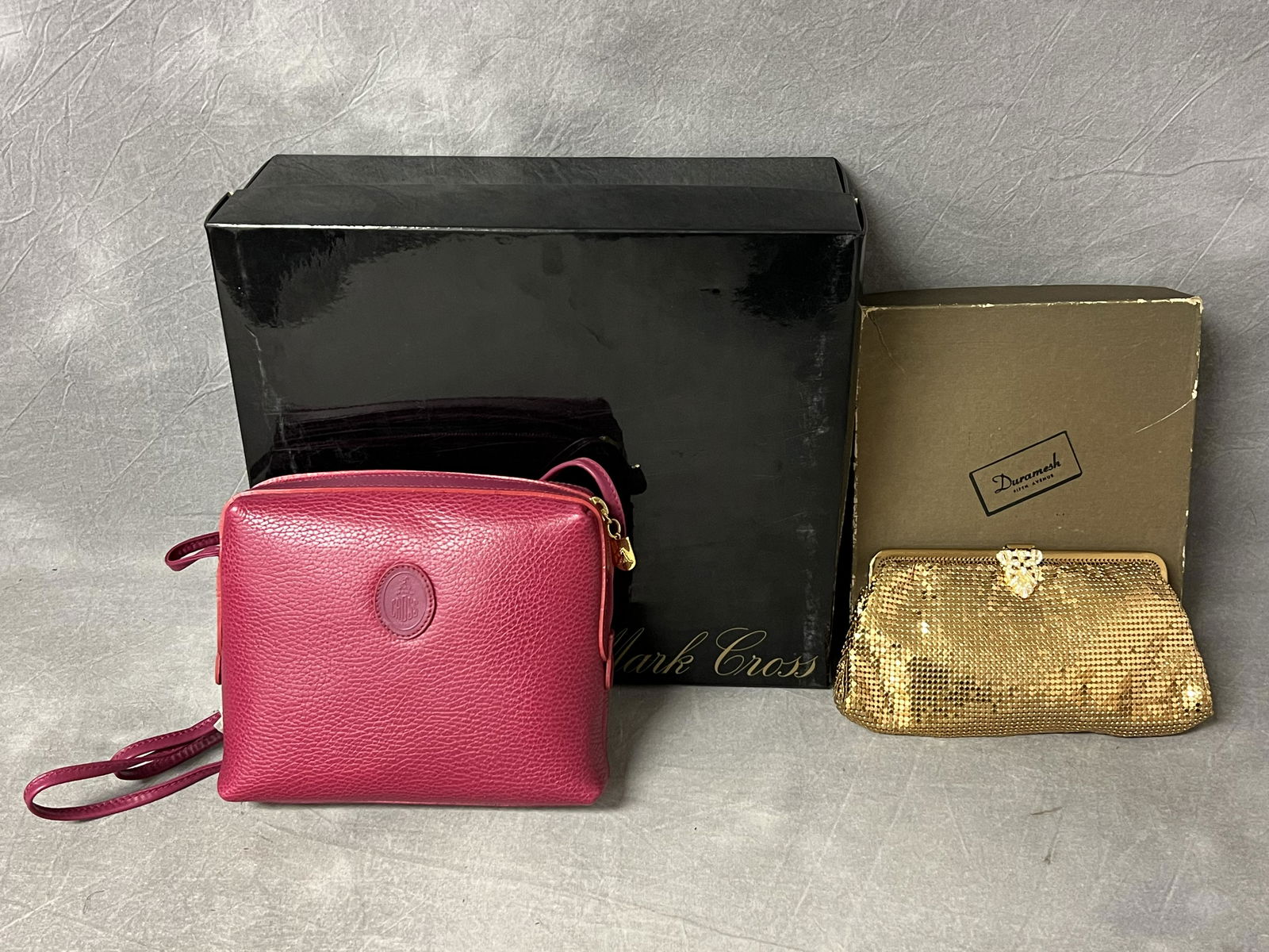Mark Cross Leather Purse w/ Box, Gold Clutch - Pink Mark Cross Leather Purse w/ Duramesh Gold Clutch (1 of 7)