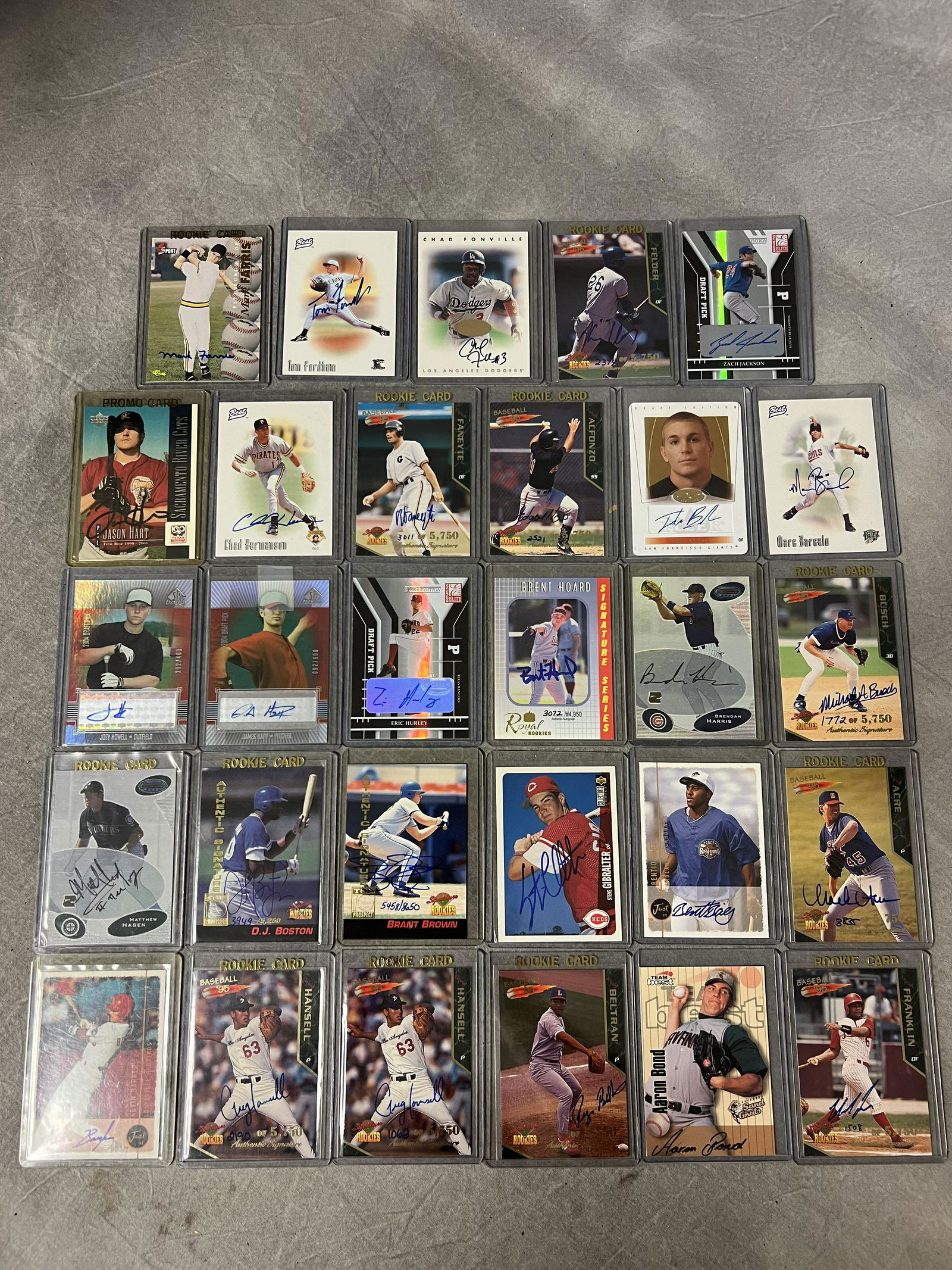 Asst Autographed/ Auto Baseball Cards - J.Bowker, J.Hart, E.Alfonzo, R.Faneyte, C.Hermanson & More (1 of 7)