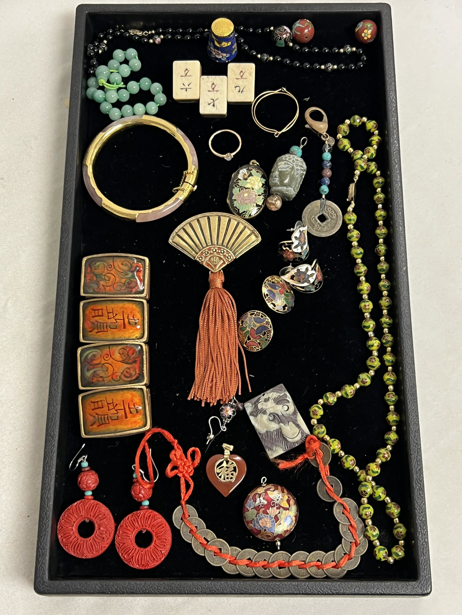 Asst Asian Jewelry - Jade, Cloisanne + More - Bracelets, Pins, Necklaces, Pendant, Earrings, Thimble: Asst Asian Jewelry - Jade, Cloisanne + More - Bracelets, Pins, Necklaces, Pendant, Earrings, Thimble