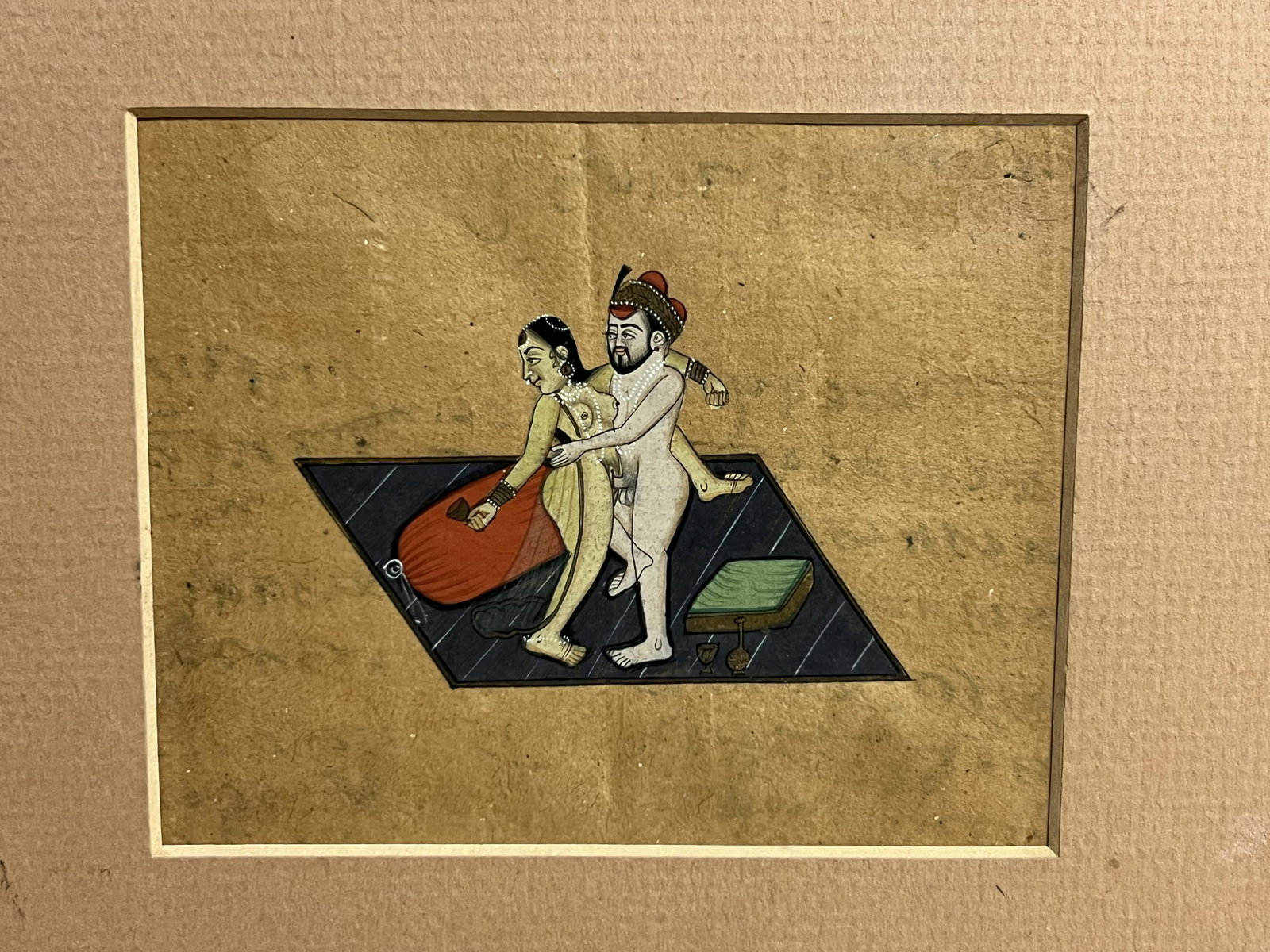Mughal/ Persian Erotica Handpainted Art - Writing On Back, 10'' x 9.5'': Mughal/ Persian Erotica Handpainted Art - Writing On Back, 10'' x 9.5''